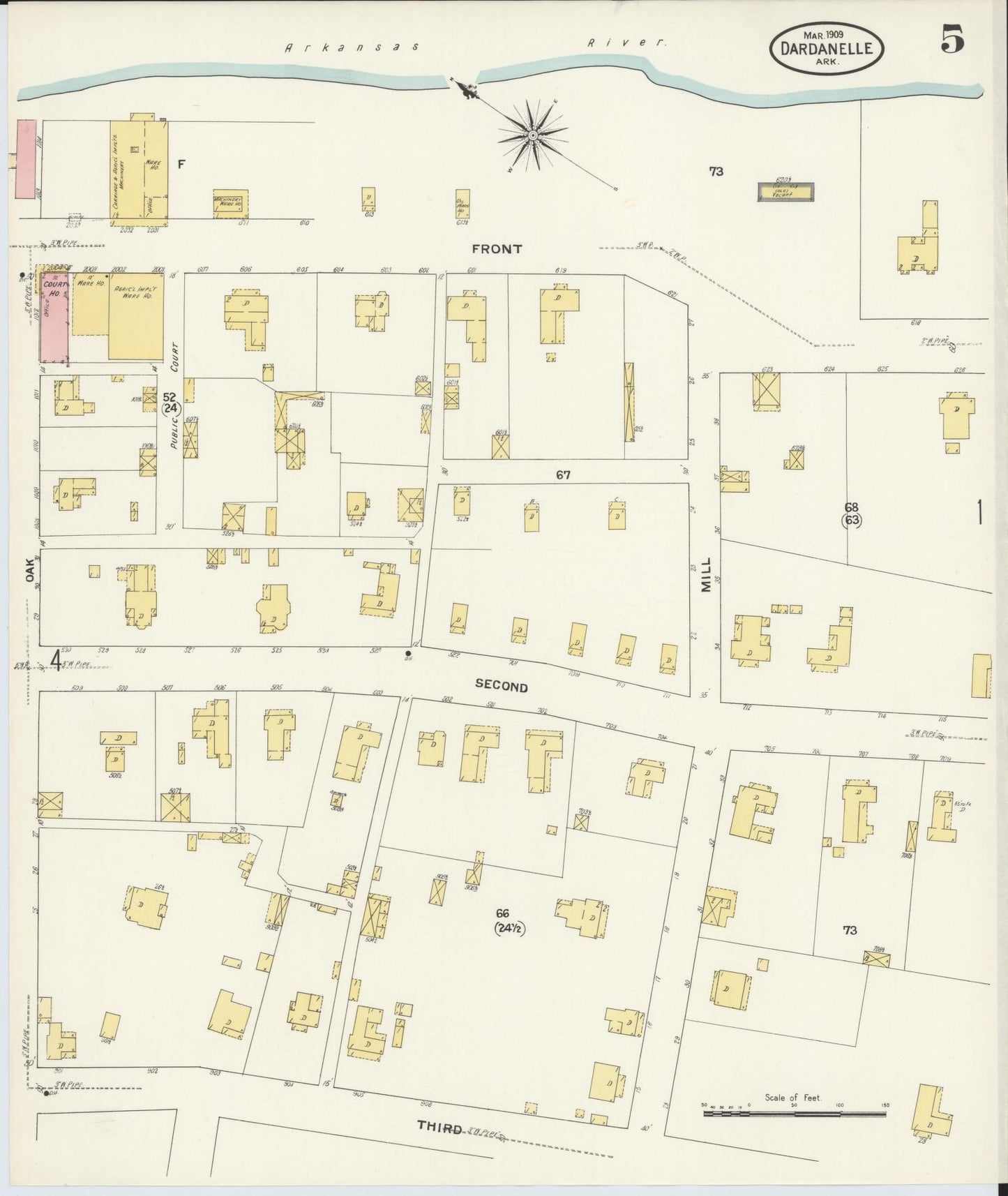 Sanborn Fire Insurance Map from Dardanelle, Yell County, Arkansas (1909), Sheet #0005 - Complete Map Set gallery image, historic Sanborn map, vintage wall art, Arkansas Arkansas