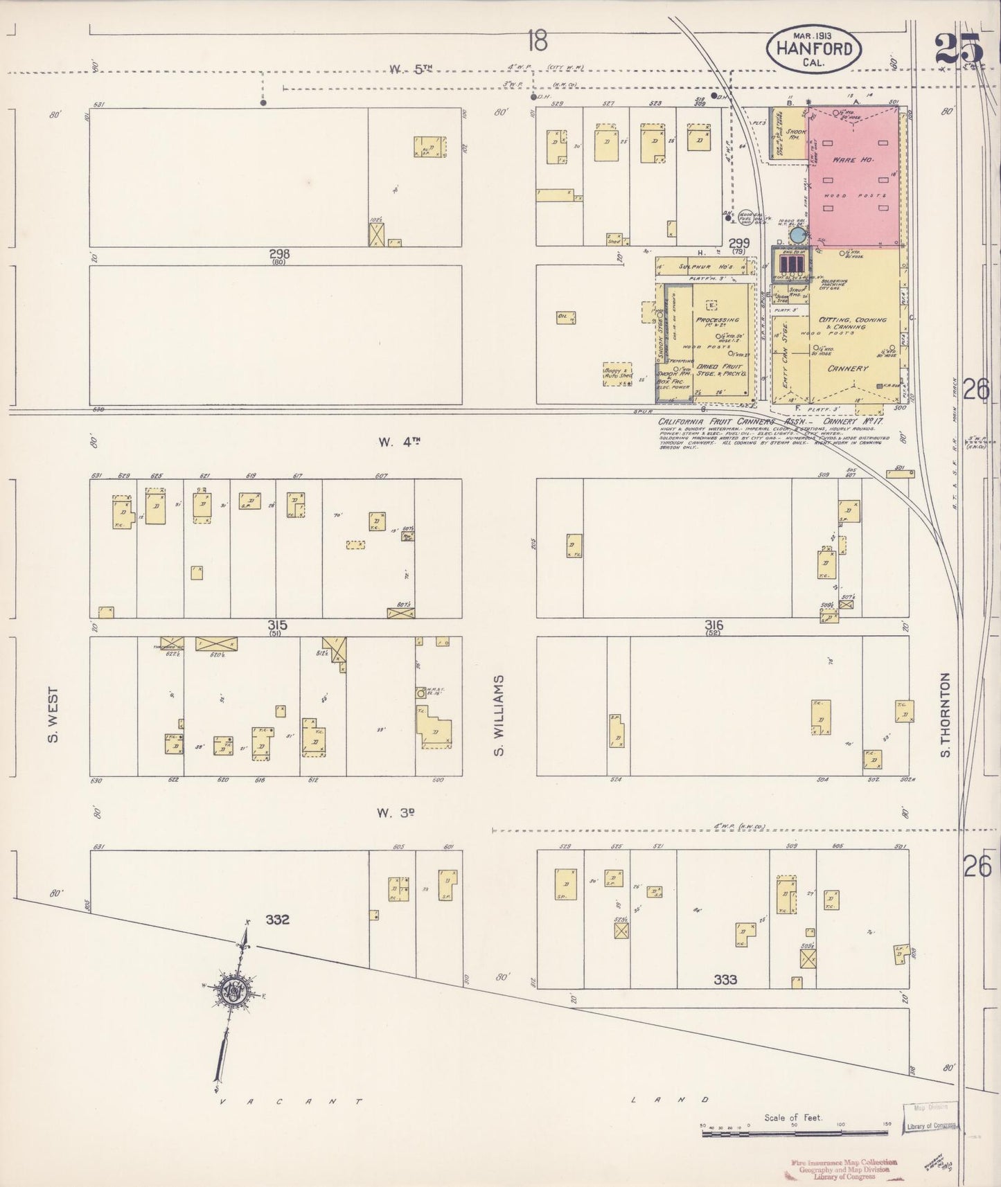 Sanborn Fire Insurance Map from Hanford, Kings County, California (1913), Sheet #0025 - Historic Sanborn Fire Insurance Map Print, vintage old map wall art, antique decor, genealogy gift, California California map