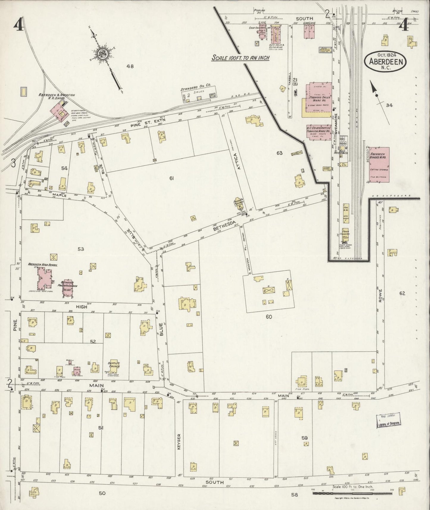 Sanborn Fire Insurance Map from Aberdeen, Moore County, North Carolina (1924), Sheet #0004 - Complete Map Set gallery image, historic Sanborn map, vintage wall art, North Carolina North Carolina