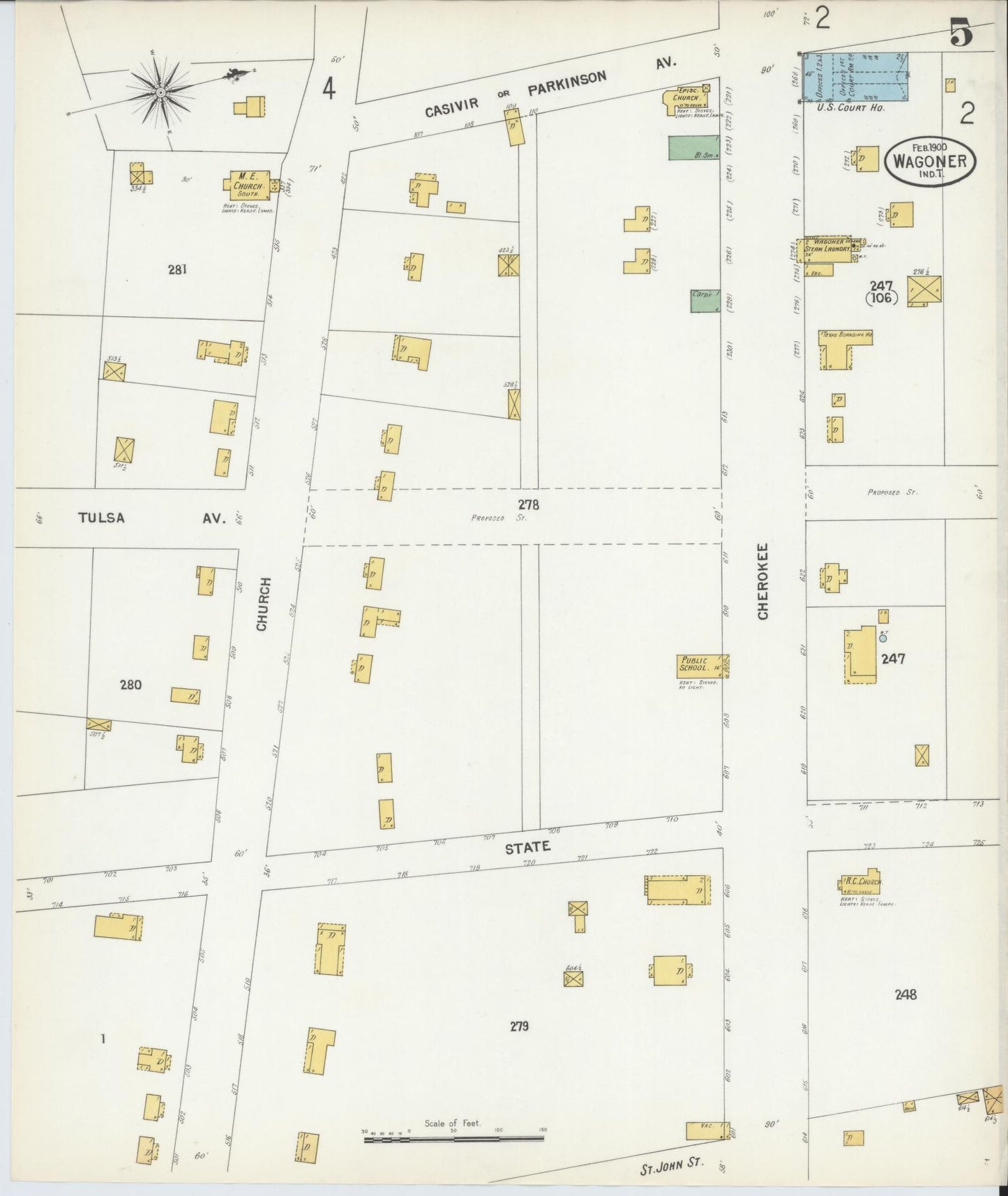 Sanborn Fire Insurance Map from Wagoner, Wagoner County, Oklahoma (1900), Sheet #0005 - Historic Sanborn Fire Insurance Map Print, vintage old map wall art, antique decor, genealogy gift, Oklahoma Oklahoma map