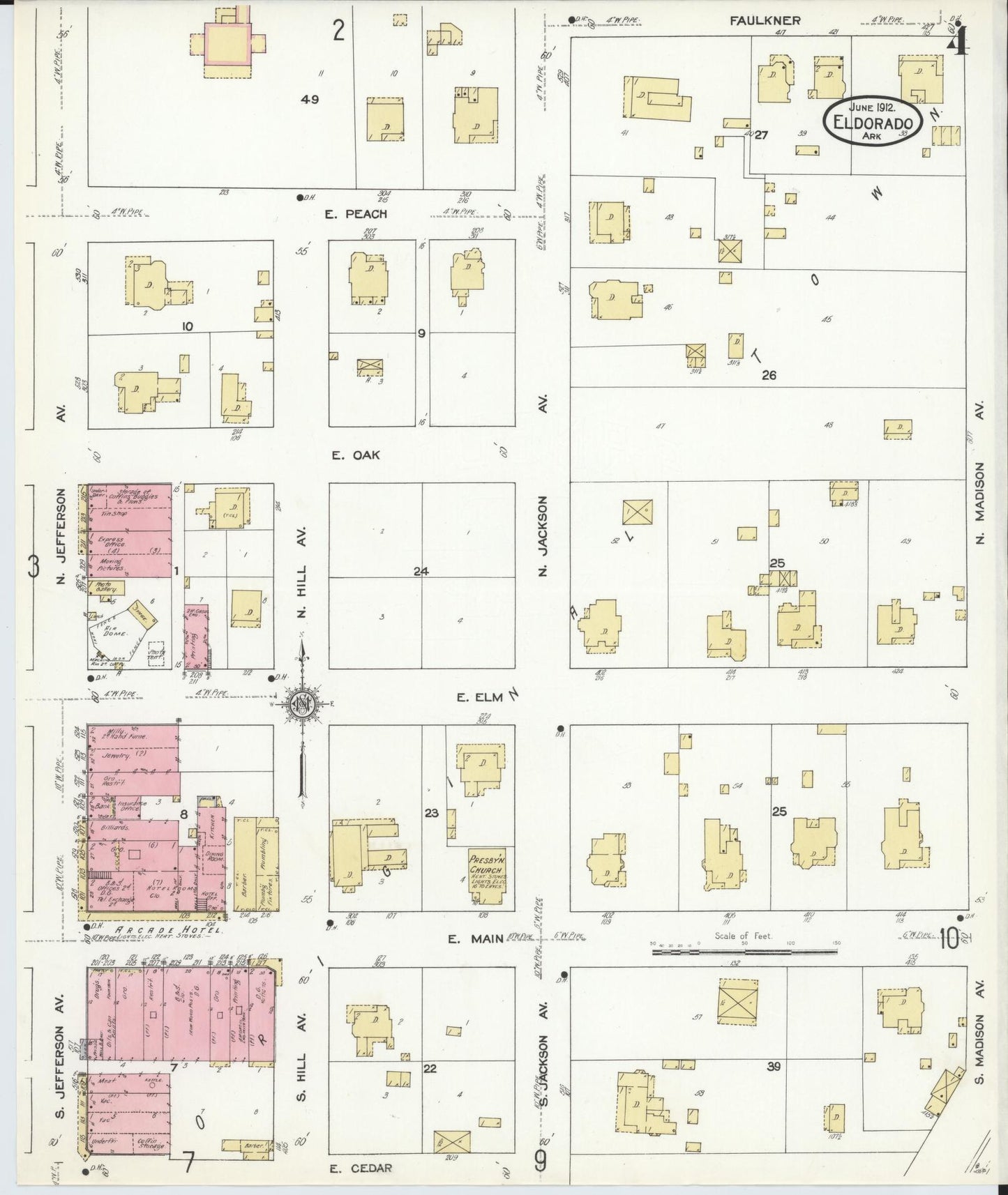 Sanborn Fire Insurance Map from El Dorado, Union County, Arkansas (1912), Sheet #0004 - Historic Sanborn Fire Insurance Map Print, vintage old map wall art, antique decor, genealogy gift, Arkansas Arkansas map