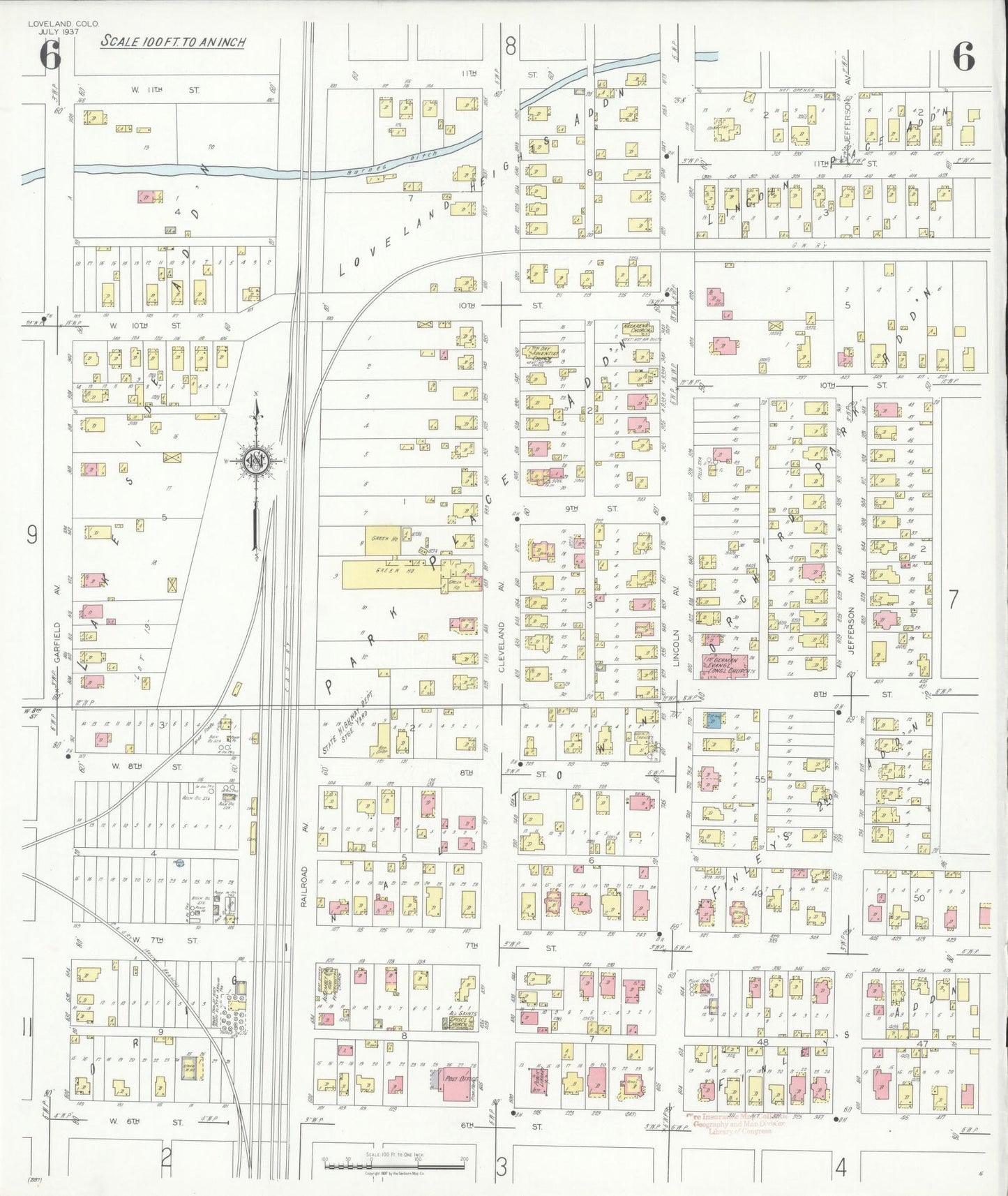 Sanborn Fire Insurance Map from Loveland, Larimer County, Colorado (1937), Sheet #0006 - Historic Sanborn Fire Insurance Map Print, vintage old map wall art, antique decor, genealogy gift, Colorado Colorado map