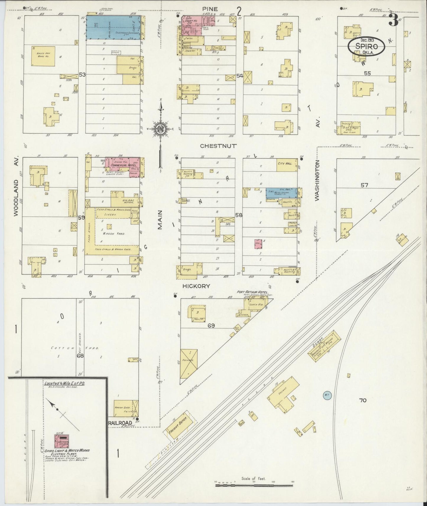 Sanborn Fire Insurance Map from Spiro, Le Flore County, Oklahoma (1913), Sheet #0003 - Complete Map Set gallery image, historic Sanborn map, vintage wall art, Oklahoma Oklahoma
