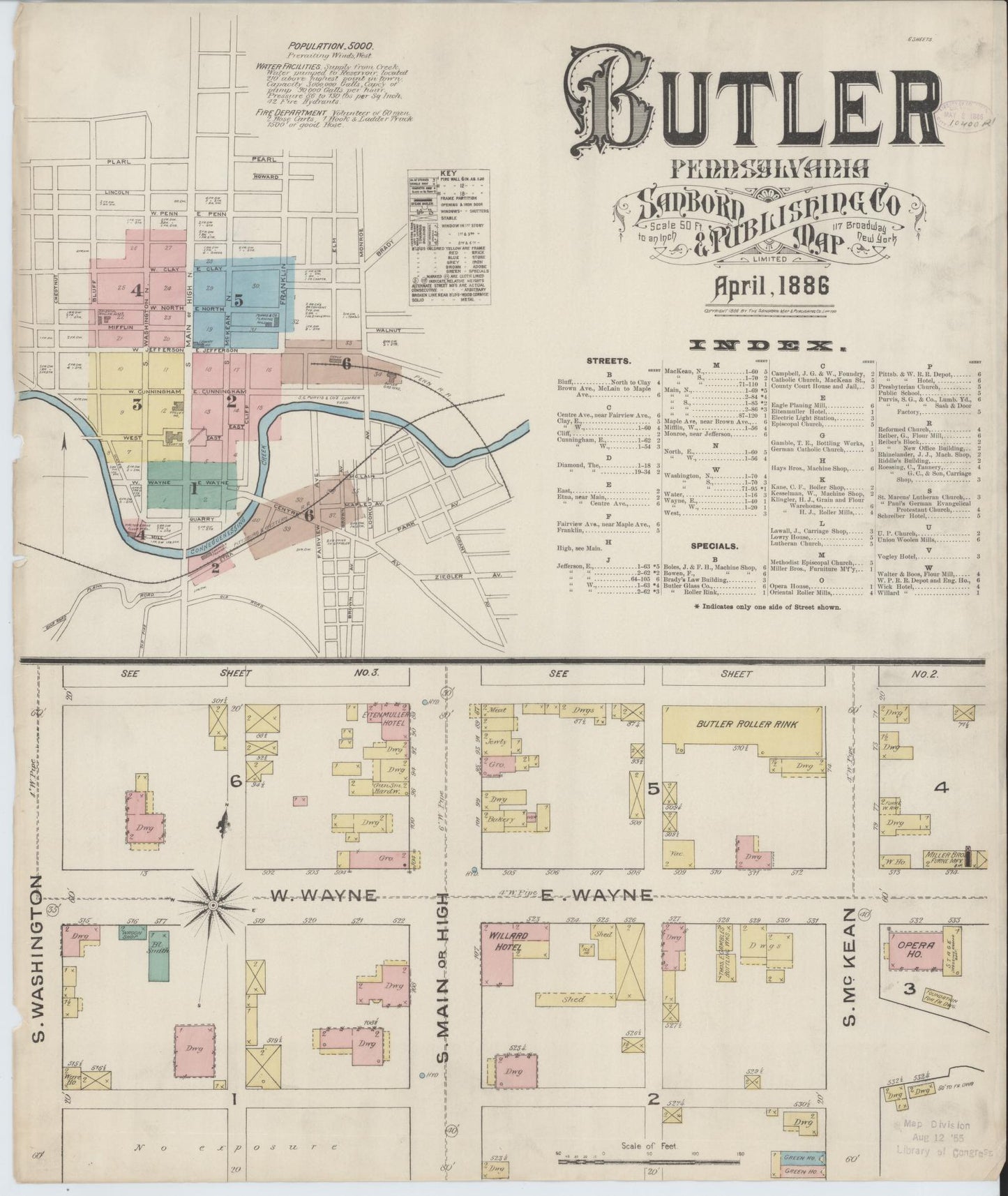 Sanborn Fire Insurance Map from Butler, Butler County, Pennsylvania (1886), Sheet #0001 - Historic Sanborn Fire Insurance Map Print, vintage old map wall art, antique decor, genealogy gift, Pennsylvania Pennsylvania map