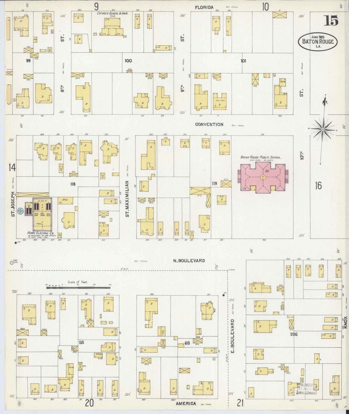 Sanborn Fire Insurance Map from Baton Rouge, East Baton Rouge Parish, Louisiana (1903), Sheet #0015 - Historic Sanborn Fire Insurance Map Print, vintage old map wall art, antique decor, genealogy gift, Louisiana Louisiana map