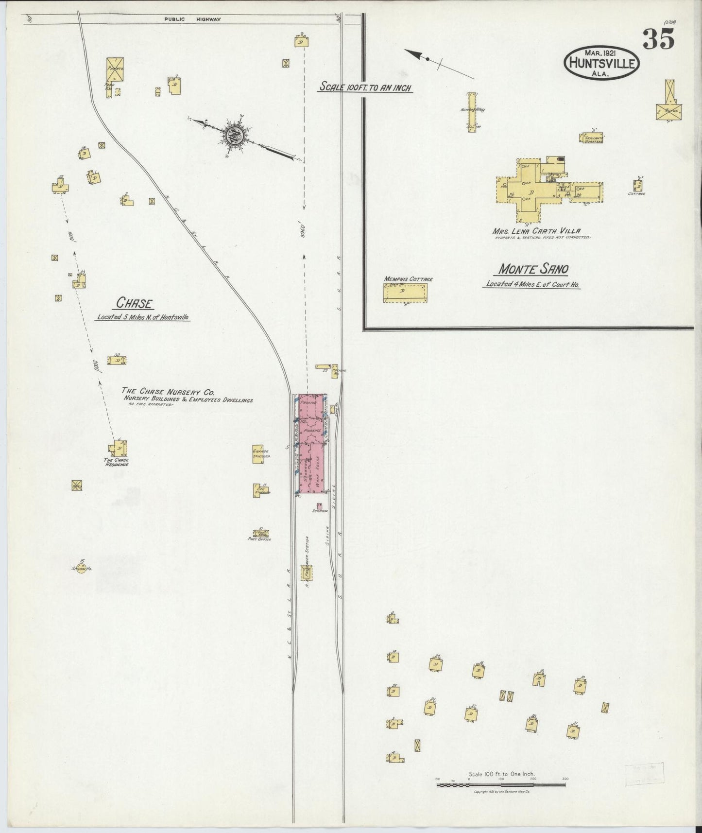 Sanborn Fire Insurance Map from Huntsville, Madison County, Alabama (1921), Sheet #0035 - Historic Sanborn Fire Insurance Map Print, vintage old map wall art, antique decor, genealogy gift, Alabama Alabama map