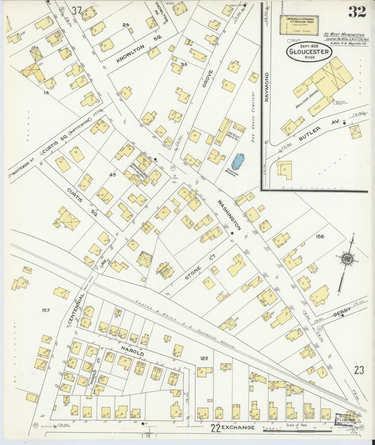 Sanborn Fire Insurance Map from Gloucester, Essex County, Massachusetts (1909), Sheet #0032 - Historic Sanborn Fire Insurance Map Print, vintage old map wall art, antique decor, genealogy gift, Massachusetts Massachusetts map