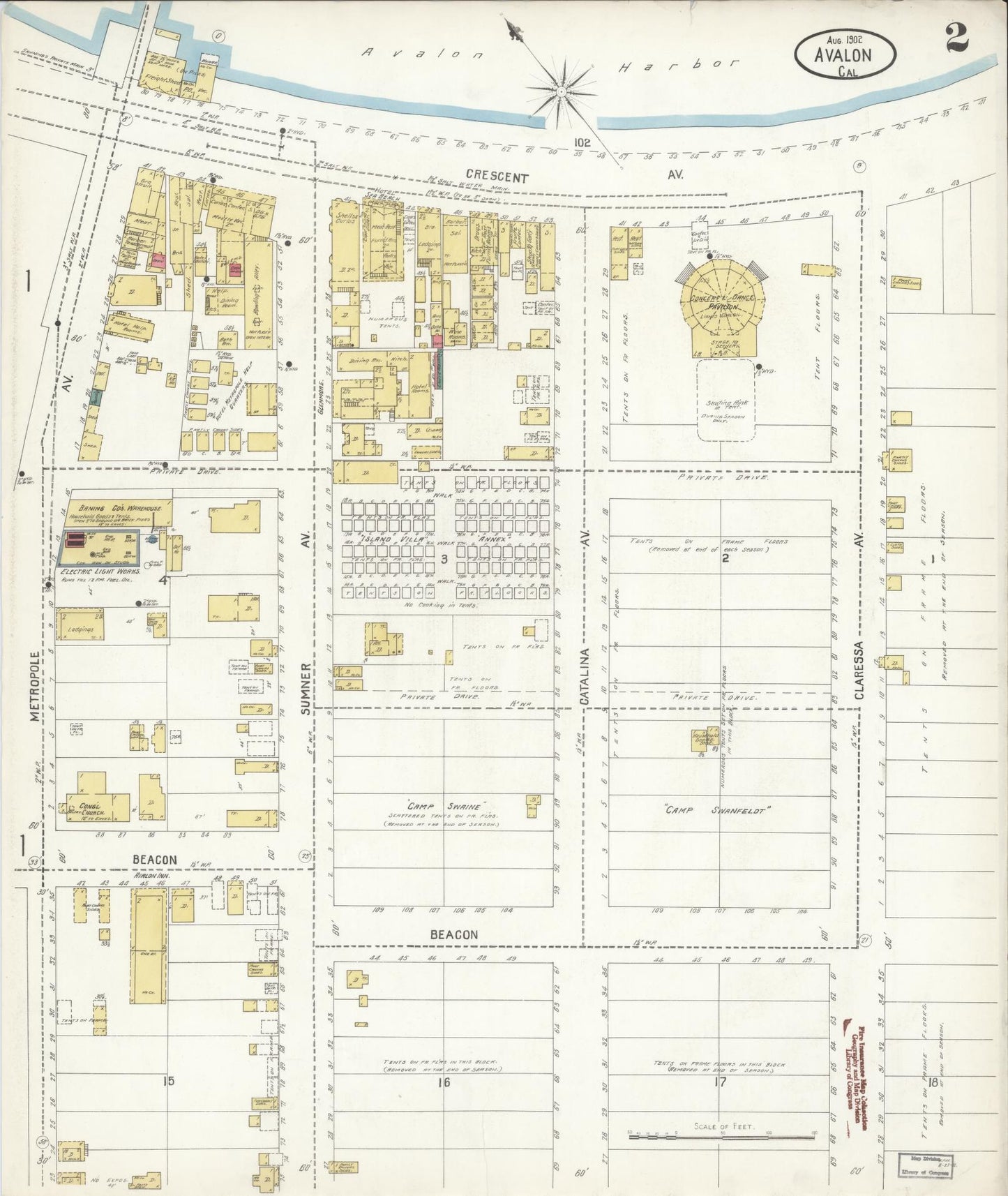 Sanborn Fire Insurance Map from Avalon, Los Angeles County, California (1902), Sheet #0002 - Historic Sanborn Fire Insurance Map Print, vintage old map wall art, antique decor, genealogy gift, California California map