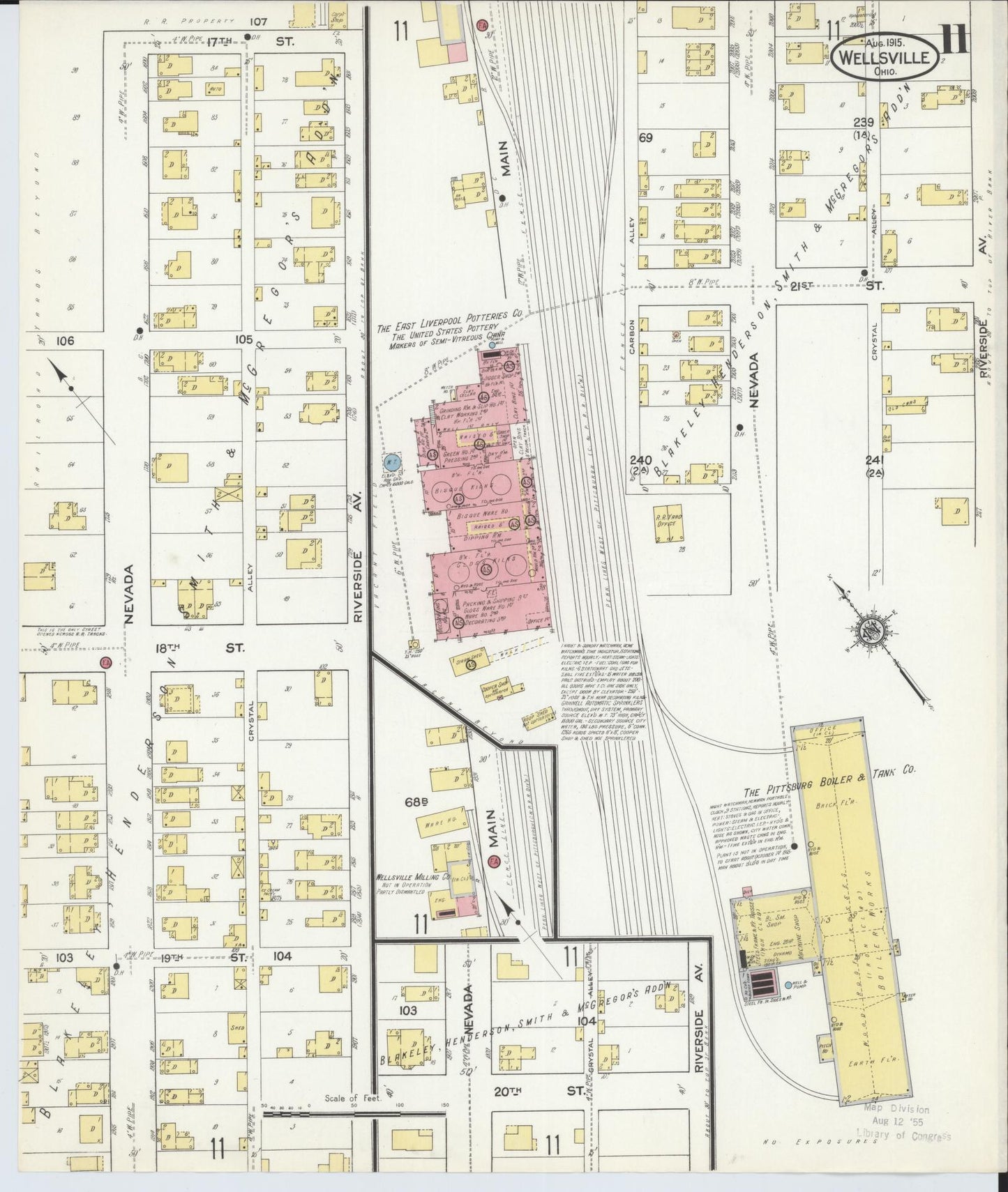 Sanborn Fire Insurance Map from Wellsville, Columbiana County, Ohio (1915), Sheet #0011 - Historic Sanborn Fire Insurance Map Print, vintage old map wall art, antique decor, genealogy gift, Ohio Ohio map