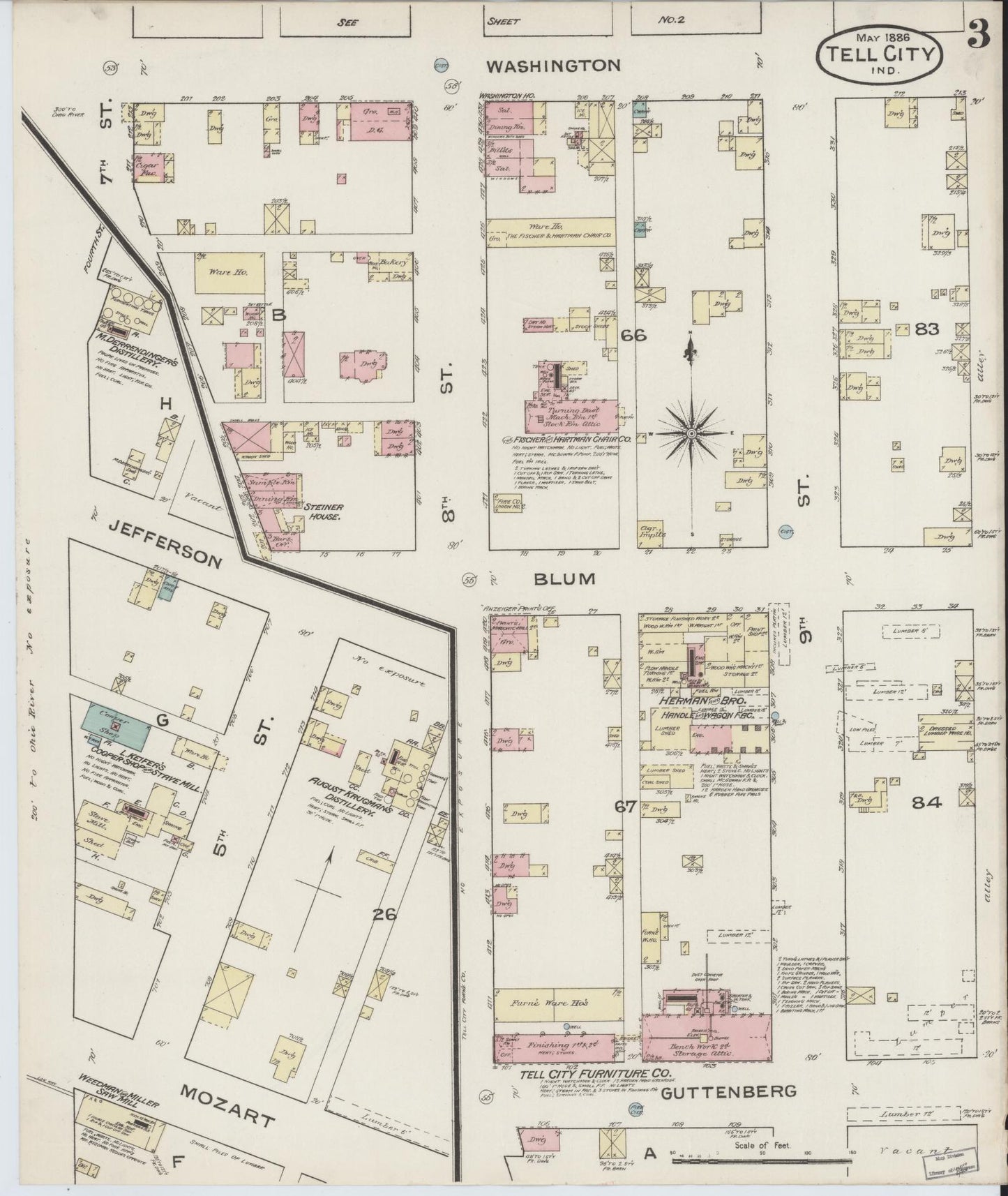 Sanborn Fire Insurance Map from Tell City, Perry County, Indiana (1886), Sheet #0003 - Complete Map Set gallery image, historic Sanborn map, vintage wall art, Indiana Indiana