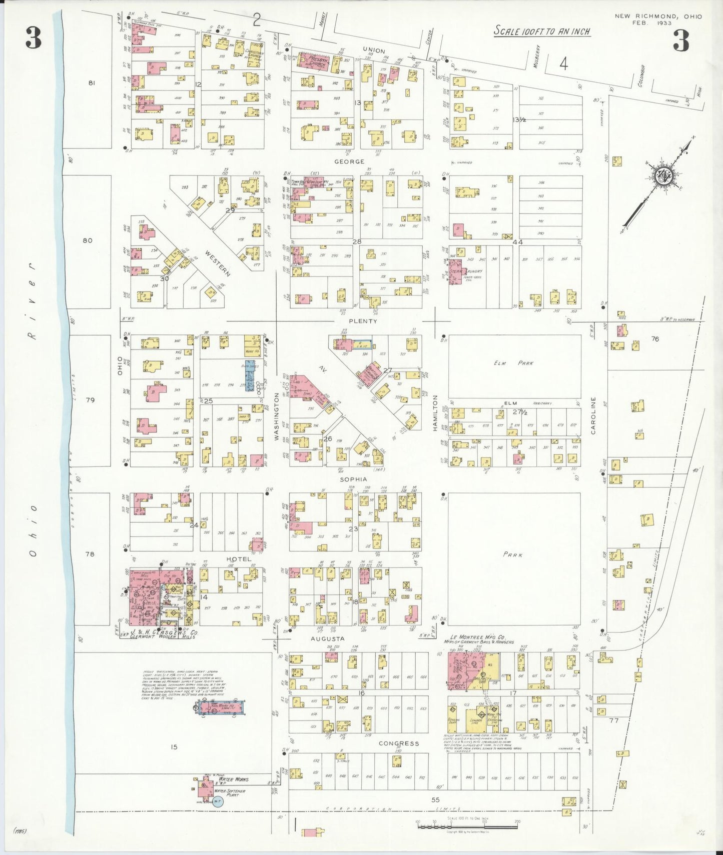 Sanborn Fire Insurance Map from New Richmond, Clermont County, Ohio (1933), Sheet #0003 - Historic Sanborn Fire Insurance Map Print, vintage old map wall art, antique decor, genealogy gift, Ohio Ohio map