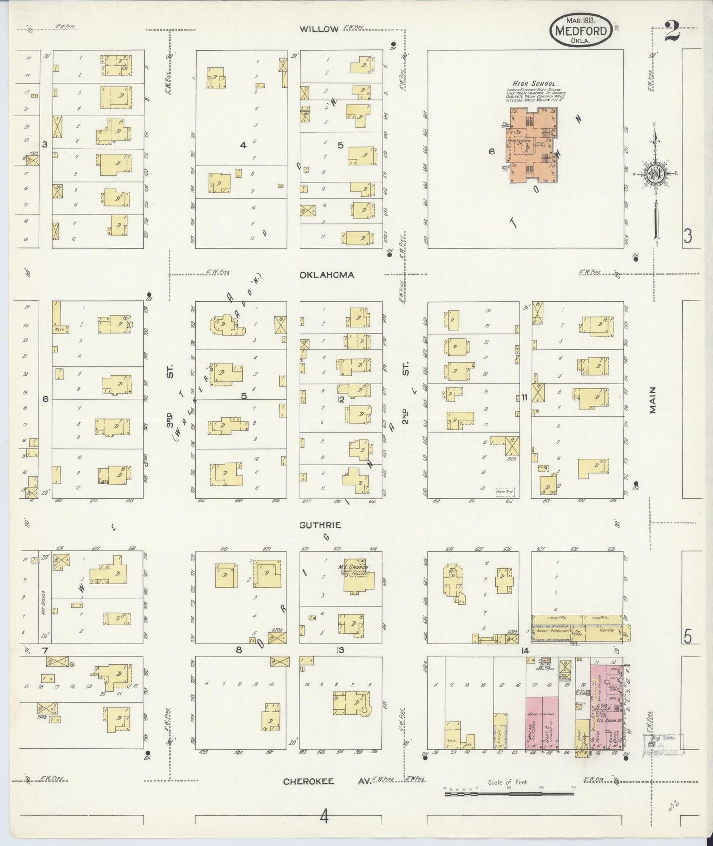 Sanborn Fire Insurance Map from Medford, Grant County, Oklahoma (1913), Sheet #0002 - Historic Sanborn Fire Insurance Map Print, vintage old map wall art, antique decor, genealogy gift, Oklahoma Oklahoma map
