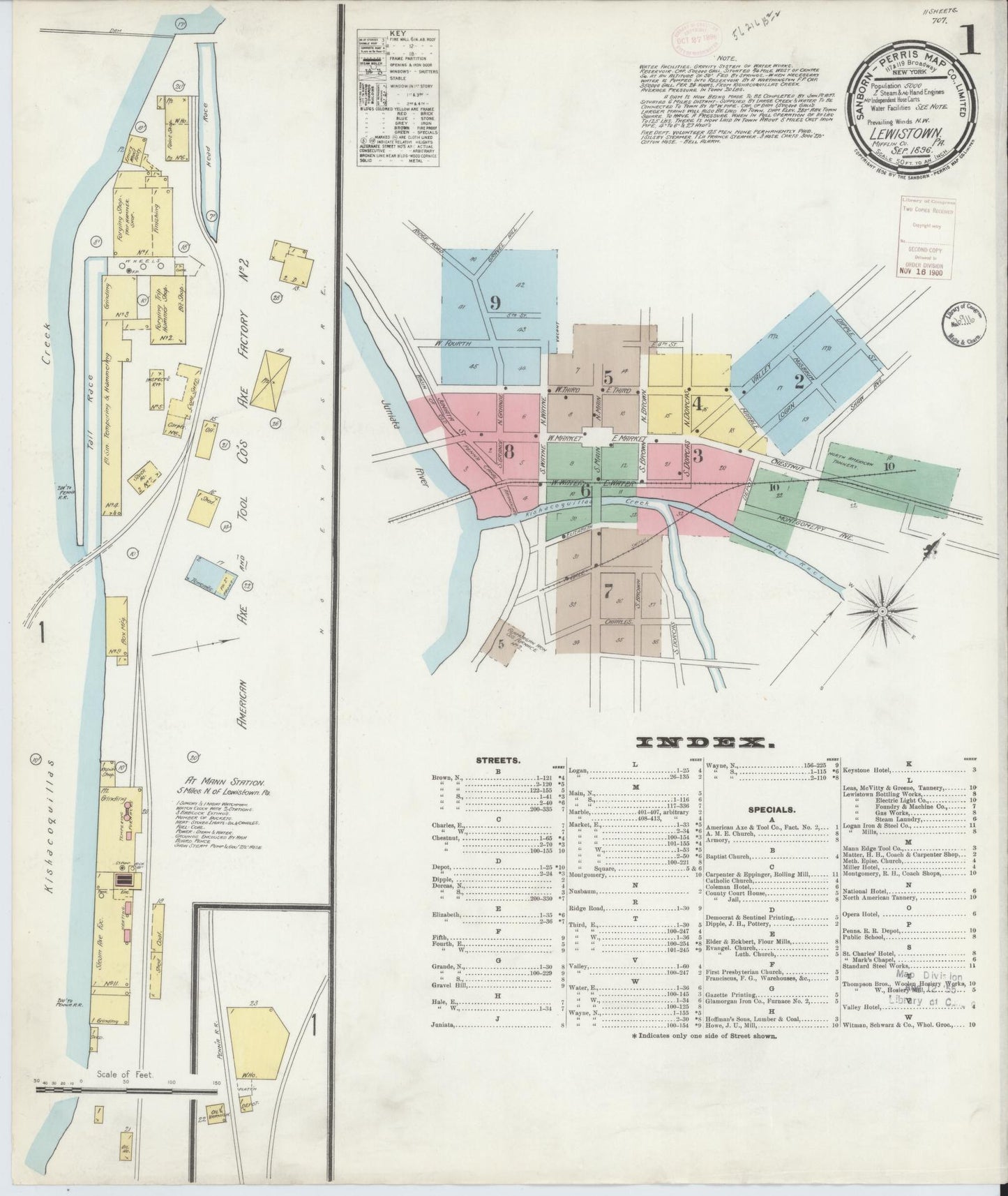 Sanborn Fire Insurance Map from Lewistown, Mifflin County, Pennsylvania. (1896) – Historic Sanborn Fire Insurance Map Print