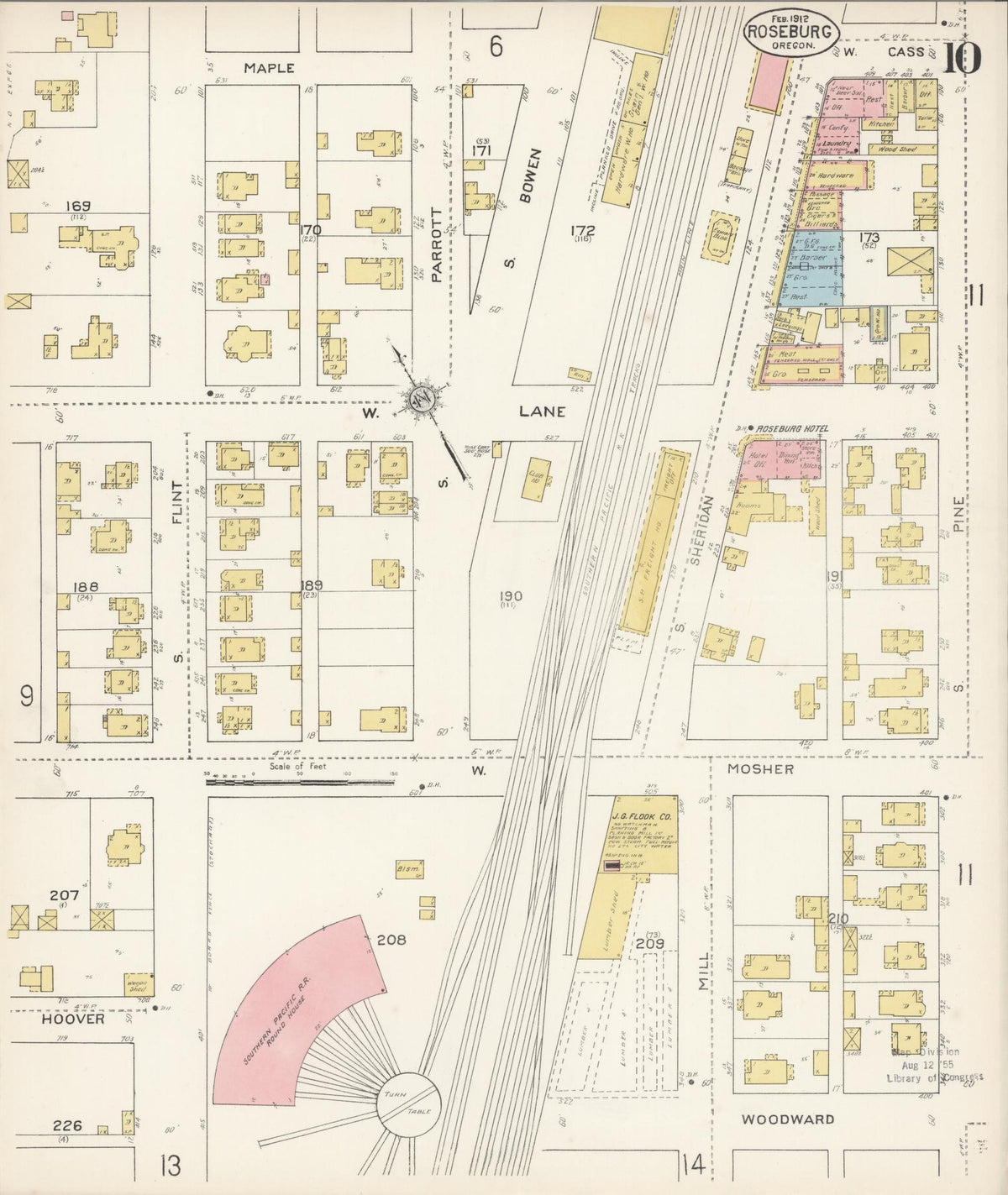 Sanborn Fire Insurance Map from Roseburg, Douglas County, Oregon (1912), Sheet #0010 - Historic Sanborn Fire Insurance Map Print, vintage old map wall art, antique decor, genealogy gift, Oregon Oregon map