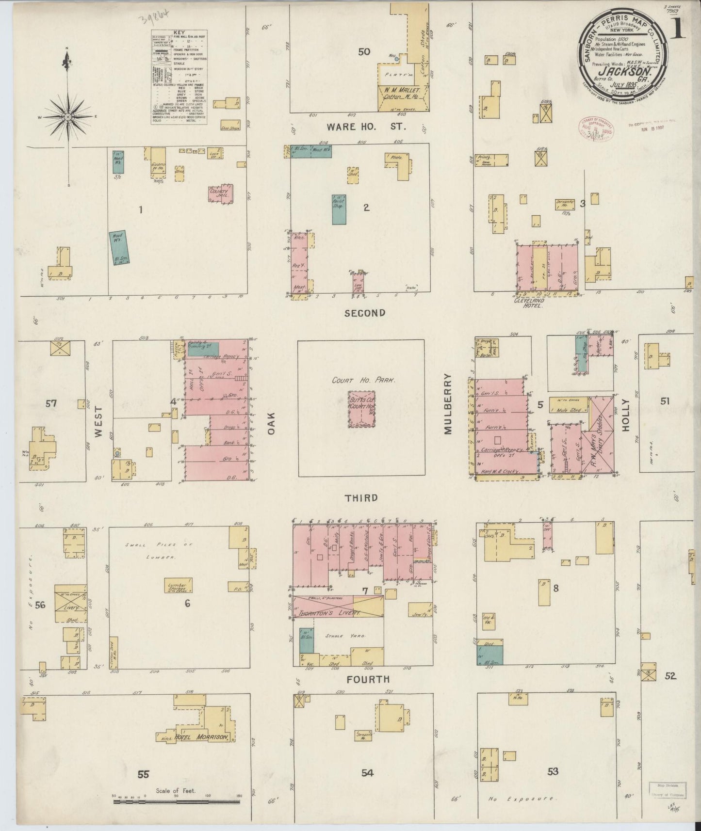 Sanborn Fire Insurance Map from Jackson, Butts County, Georgia (1895), Sheet #0001 - Historic Sanborn Fire Insurance Map Print, vintage old map wall art, antique decor, genealogy gift, Georgia Georgia map