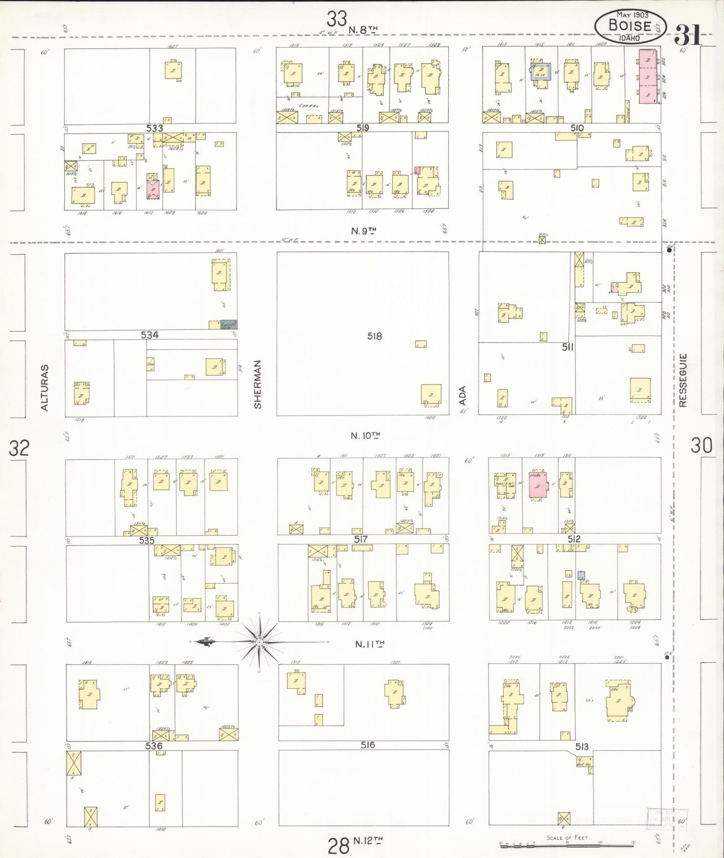 Sanborn Fire Insurance Map from Boise, Ada County, Idaho (1903), Sheet #0031 - Historic Sanborn Fire Insurance Map Print, vintage old map wall art, antique decor, genealogy gift, Idaho Idaho map