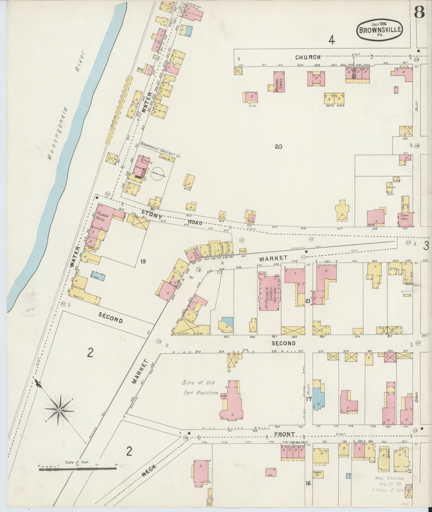 Sanborn Fire Insurance Map from Brownsville, Fayette County, Pennsylvania (1896), Sheet #0008 - Historic Sanborn Fire Insurance Map Print, vintage old map wall art, antique decor, genealogy gift, Pennsylvania Pennsylvania map