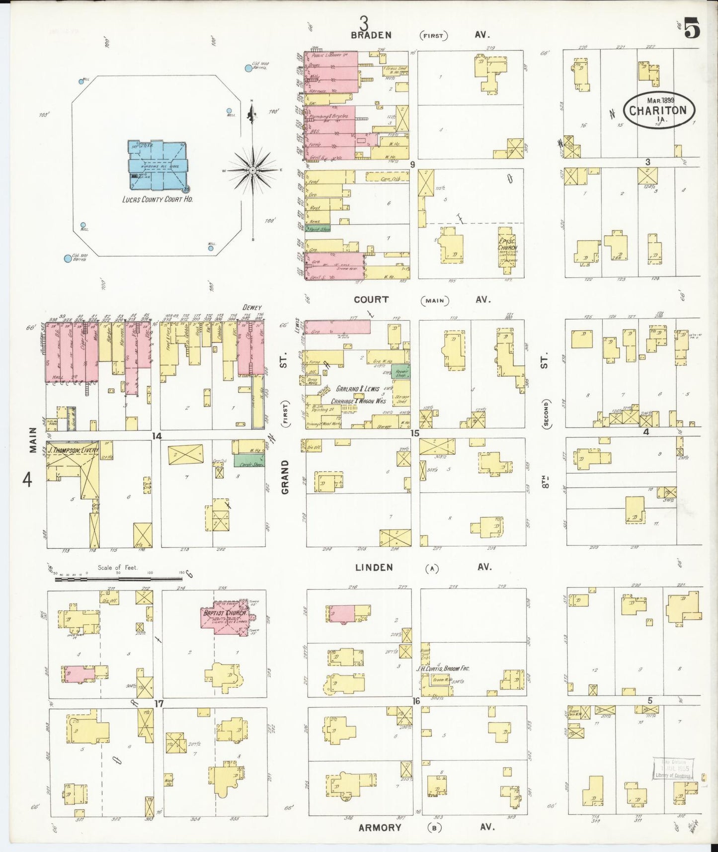 Sanborn Fire Insurance Map from Chariton, Lucas County, Iowa (1899), Sheet #0005 - Historic Sanborn Fire Insurance Map Print, vintage old map wall art