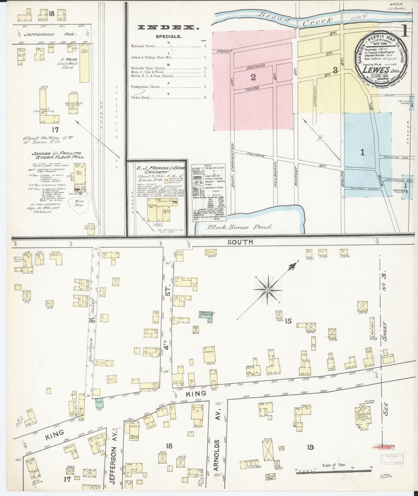 Sanborn Fire Insurance Map from Lewes, Sussex County, Delaware. (1891) – Historic Sanborn Fire Insurance Map Print