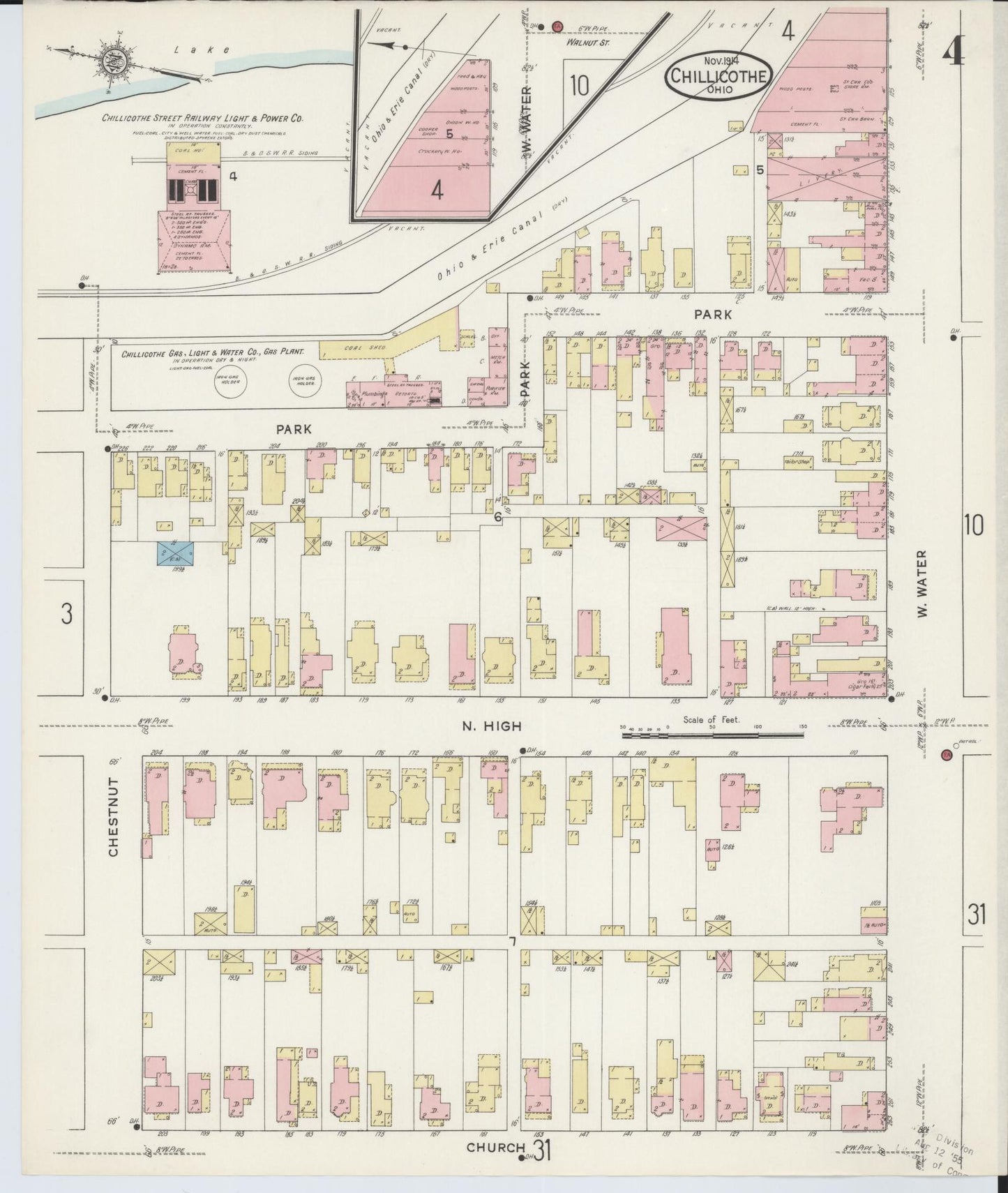 Sanborn Fire Insurance Map from Chillicothe, Ross County, Ohio (1914), Sheet #0004 - Complete Map Set gallery image, historic Sanborn map, vintage wall art, Ohio Ohio