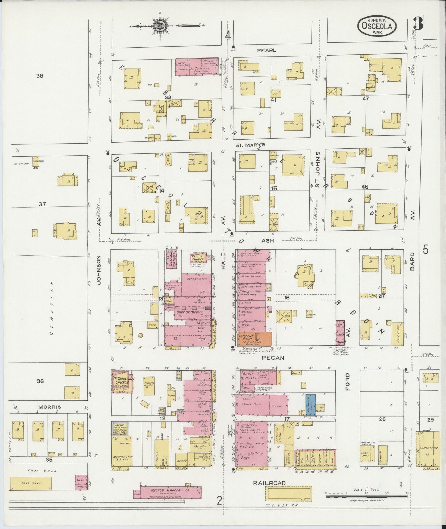 Sanborn Fire Insurance Map from Osceola, Mississippi County, Arkansas (1919), Sheet #0003 - Historic Sanborn Fire Insurance Map Print, vintage old map wall art, antique decor, genealogy gift, Arkansas Arkansas map