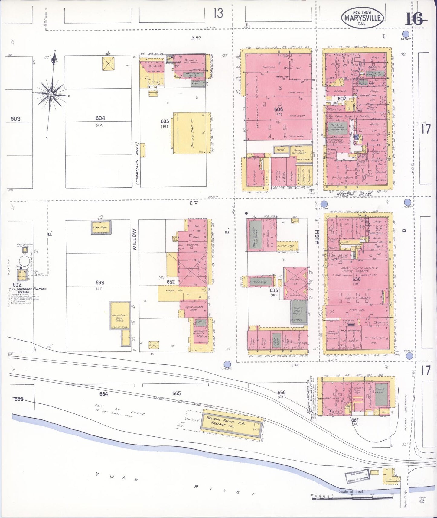 Sanborn Fire Insurance Map from Marysville, Yuba County, California (1909), Sheet #0016 - Historic Sanborn Fire Insurance Map Print, vintage old map wall art, antique decor, genealogy gift, California California map
