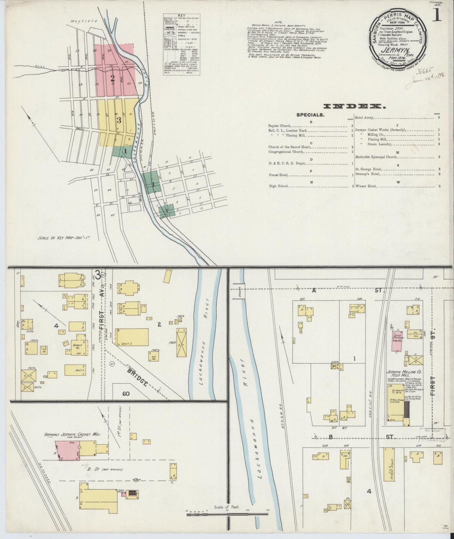 Sanborn Fire Insurance Map from Jermyn, Lackawanna County, Pennsylvania. (1896) – Historic Sanborn Fire Insurance Map Print