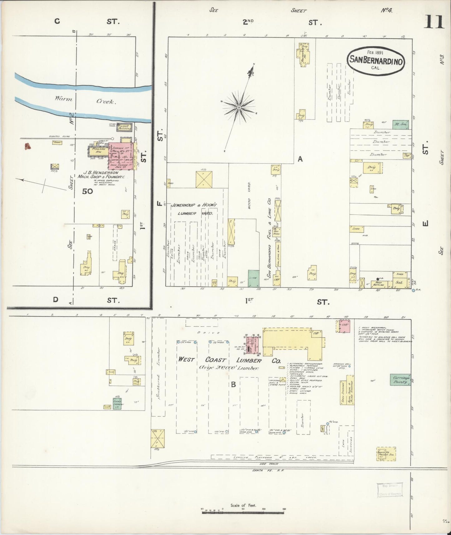 Sanborn Fire Insurance Map from San Bernardino, San Bernardino County, California (1891), Sheet #0011 - Complete Map Set gallery image, historic Sanborn map, vintage wall art, California California