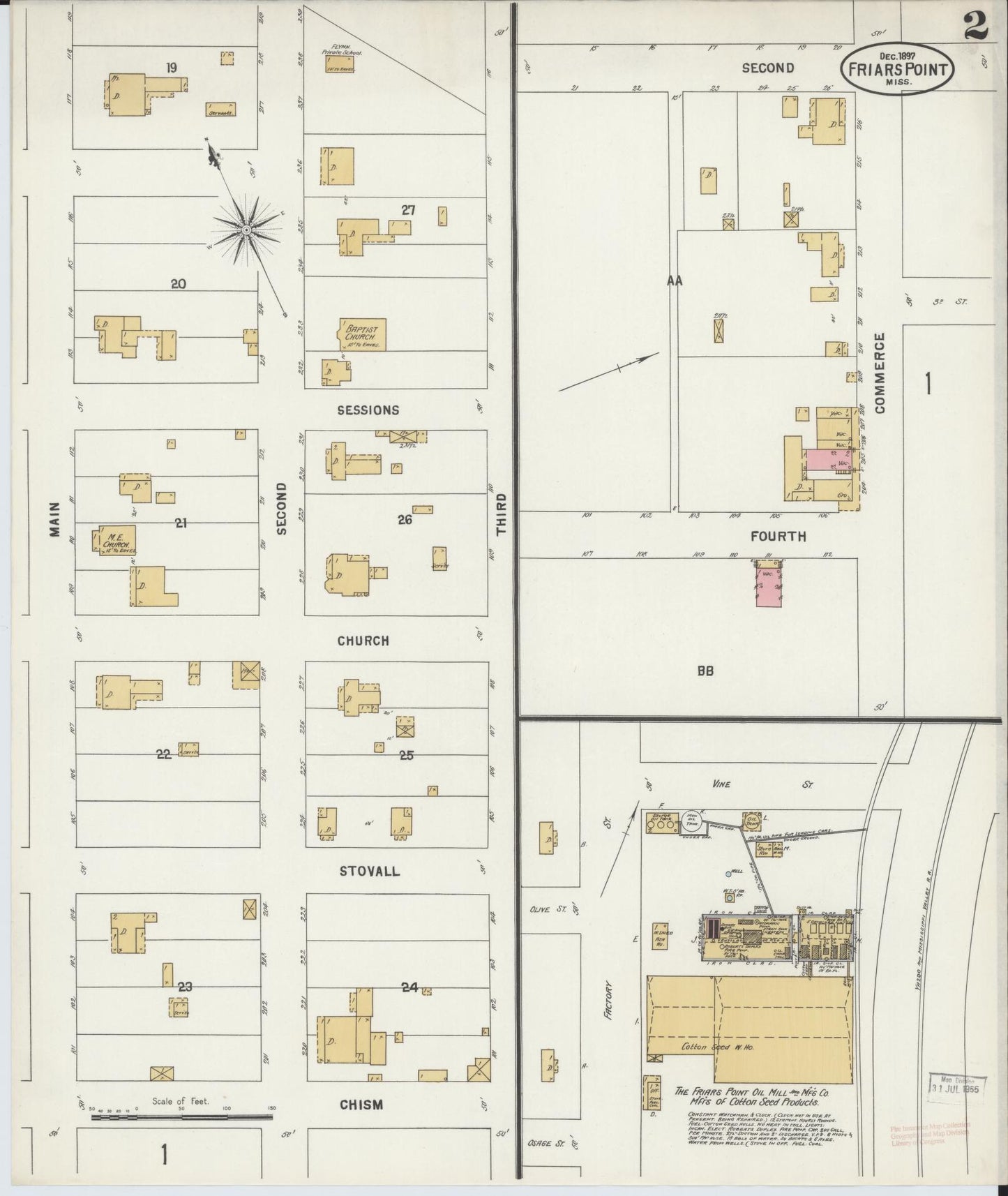 Sanborn Fire Insurance Map from Friars Point, Coahoma County, Mississippi (1897), Sheet #0002 - Historic Sanborn Fire Insurance Map Print, vintage old map wall art, antique decor, genealogy gift, Mississippi Mississippi map