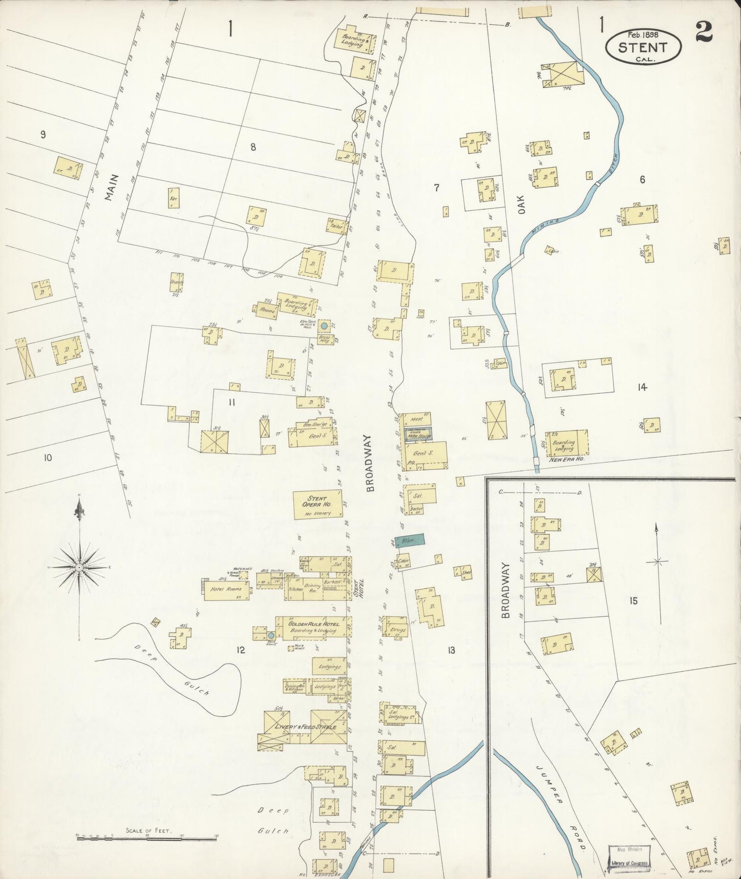 Sanborn Fire Insurance Map from Stent, Tuolomne County, California (1898), Sheet #0002 - Complete Map Set gallery image, historic Sanborn map, vintage wall art, California California