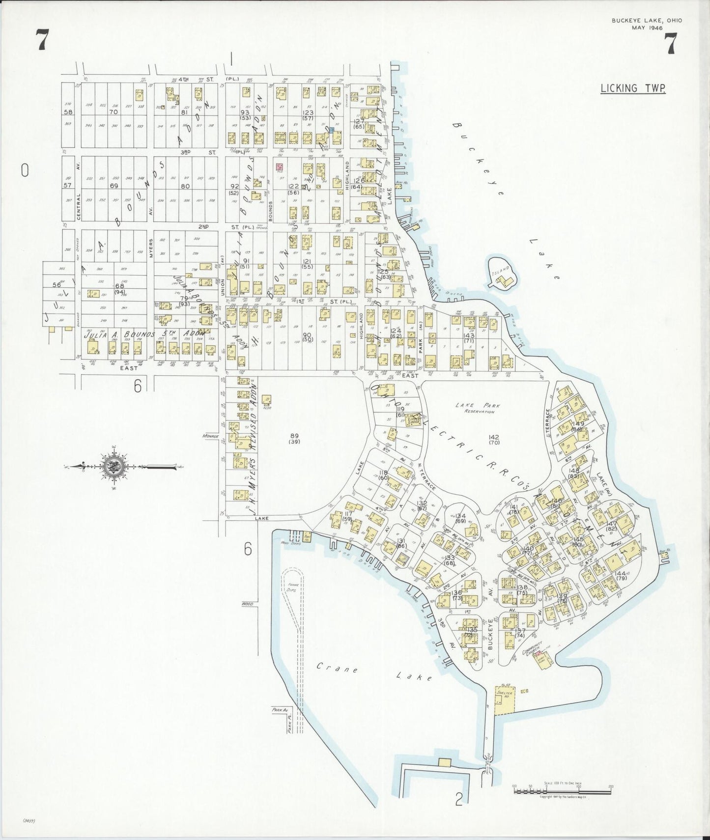 Sanborn Fire Insurance Map from Buckeye Lake, Licking County, Ohio (1946), Sheet #0007 - Complete Map Set gallery image, historic Sanborn map, vintage wall art, Ohio Ohio