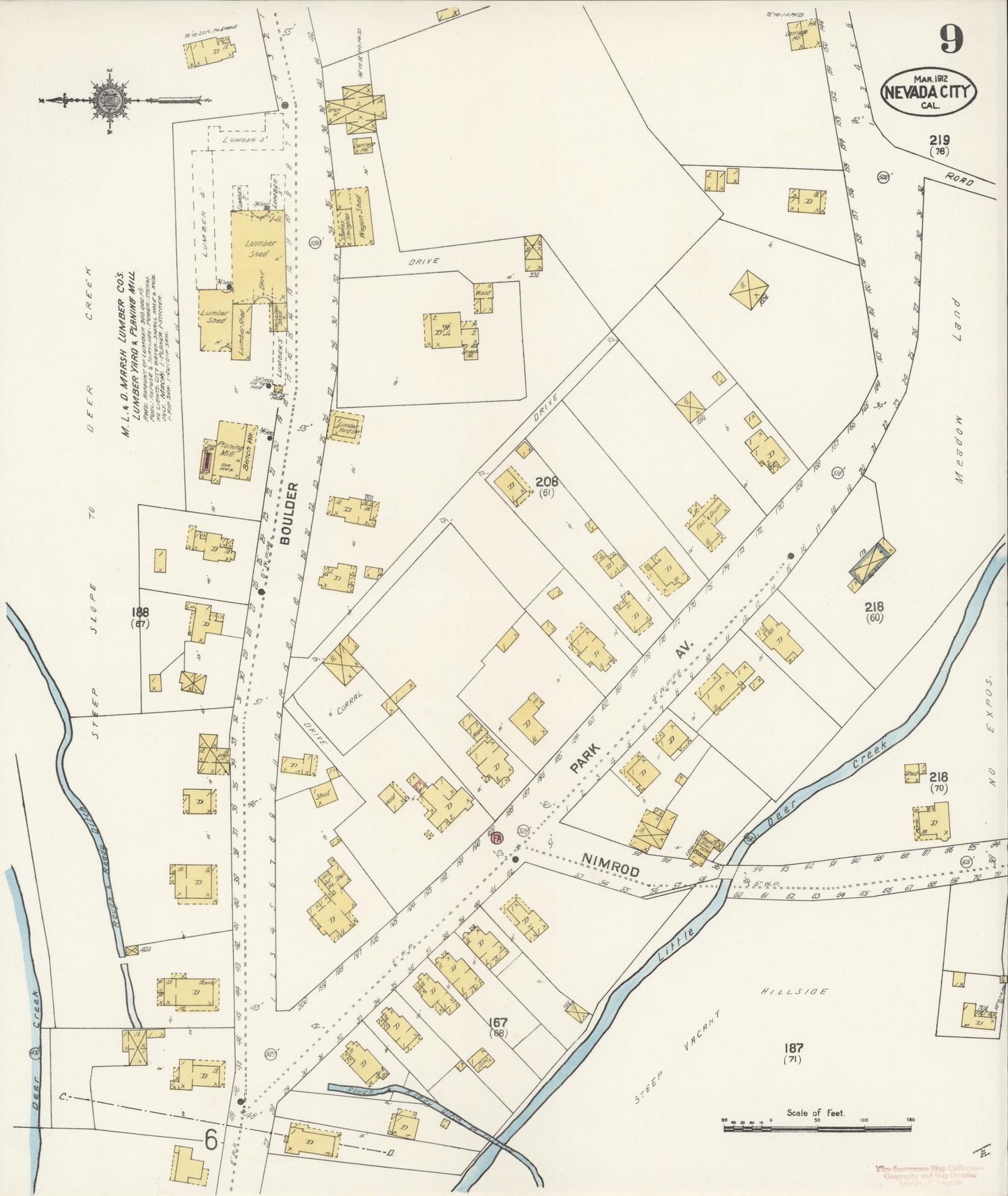 Sanborn Fire Insurance Map from Nevada City, Nevada County, California (1912), Sheet #0009 - Historic Sanborn Fire Insurance Map Print, vintage old map wall art, antique decor, genealogy gift, California California map