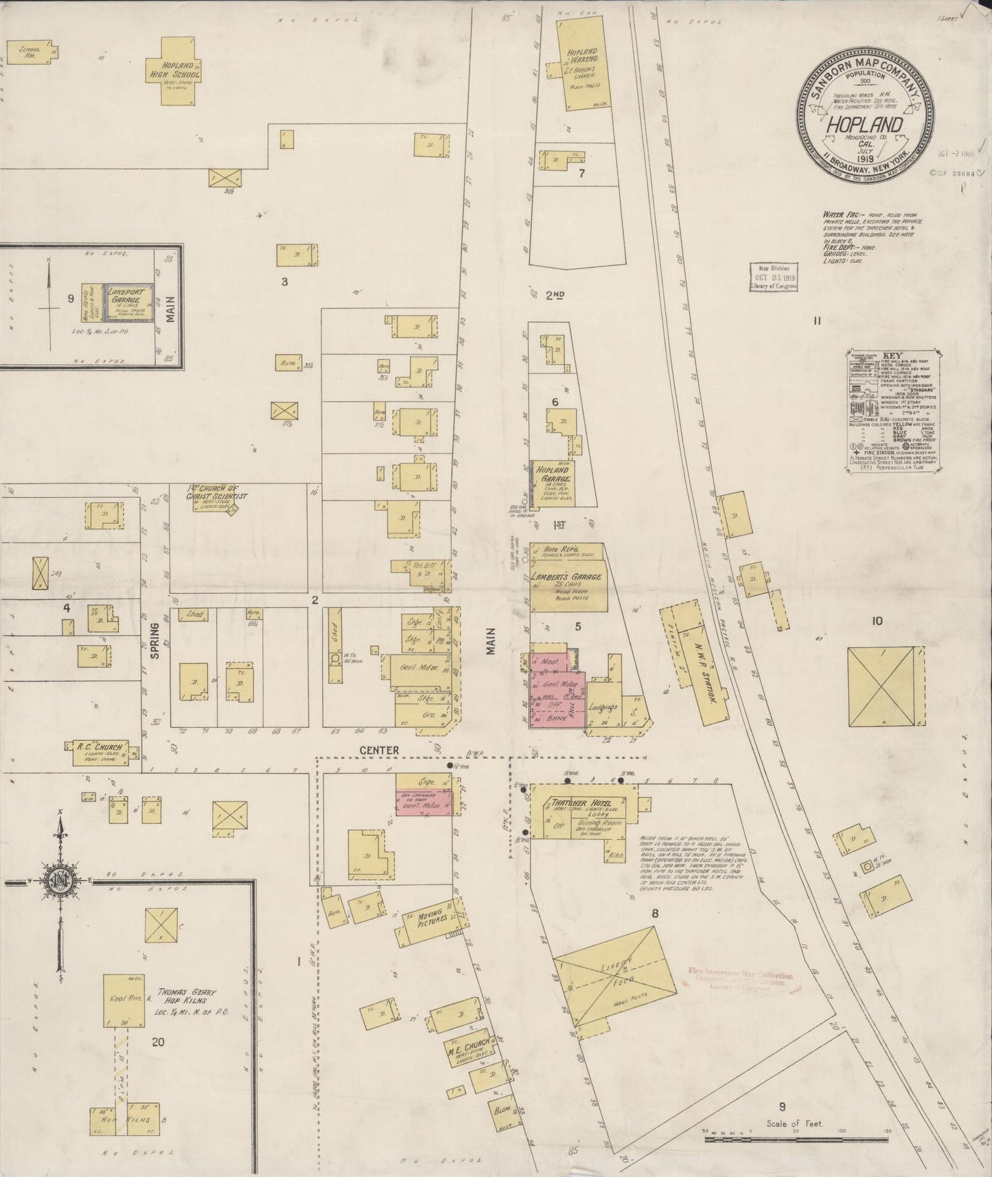 Sanborn Fire Insurance Map from Hopland, Mendocina County, California (1919), Sheet #0001 - Historic Sanborn Fire Insurance Map Print, vintage old map wall art, antique decor, genealogy gift, California California map