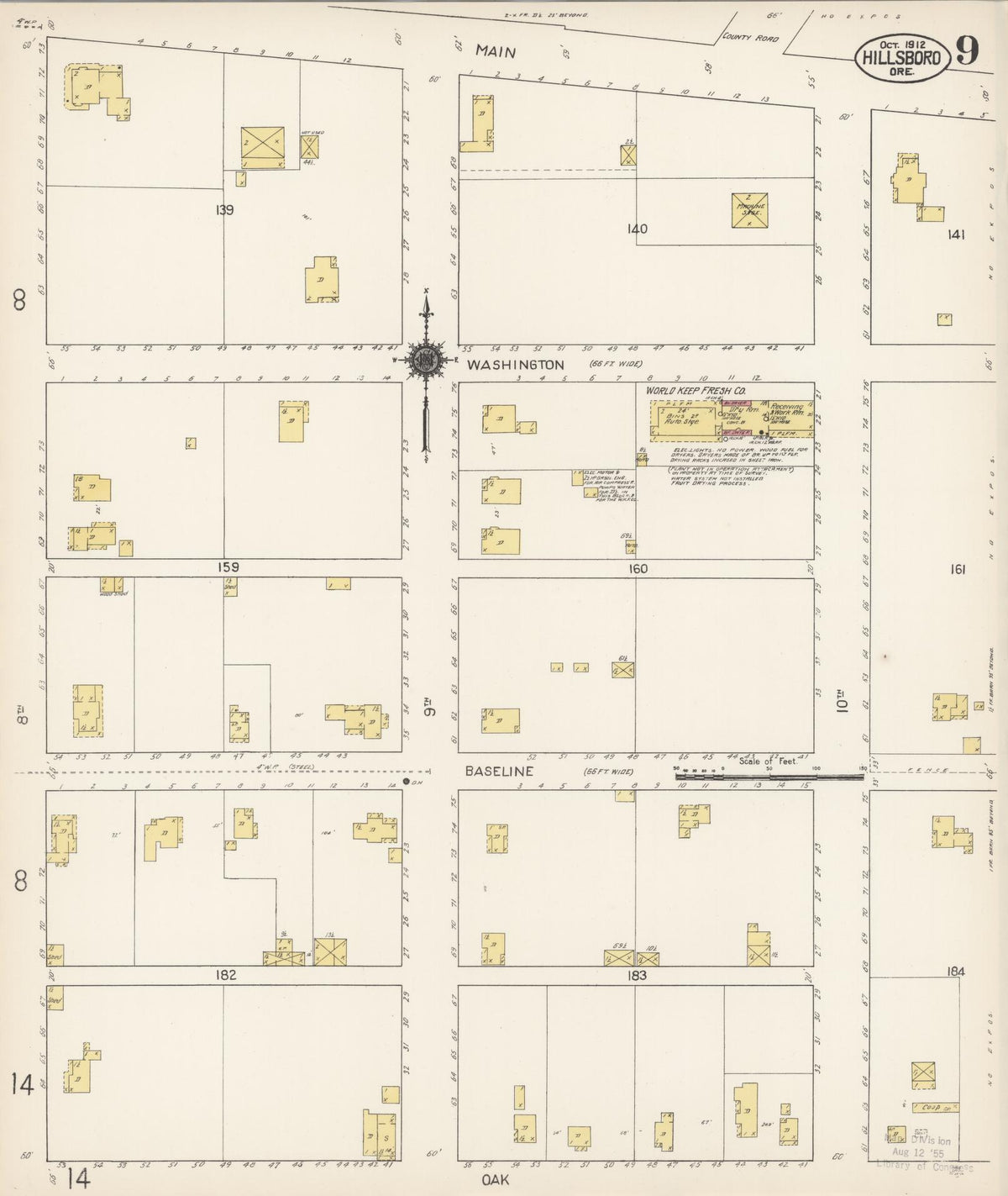 Sanborn Fire Insurance Map from Hillsboro, Washington County, Oregon (1912), Sheet #0009 - Historic Sanborn Fire Insurance Map Print, vintage old map wall art, antique decor, genealogy gift, Oregon Oregon map