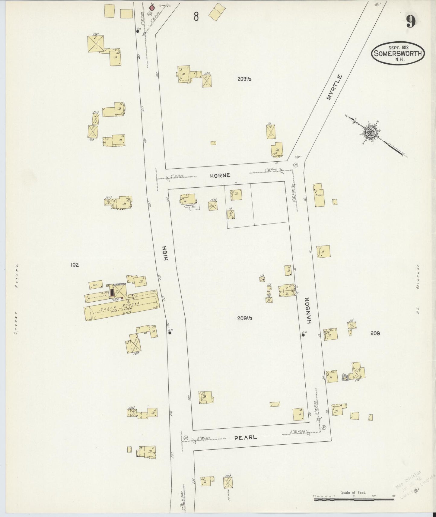Sanborn Fire Insurance Map from Somersworth, Strafford County, New Hampshire (1912), Sheet #0009 - Historic Sanborn Fire Insurance Map Print, vintage old map wall art, antique decor, genealogy gift, Maine Maine map