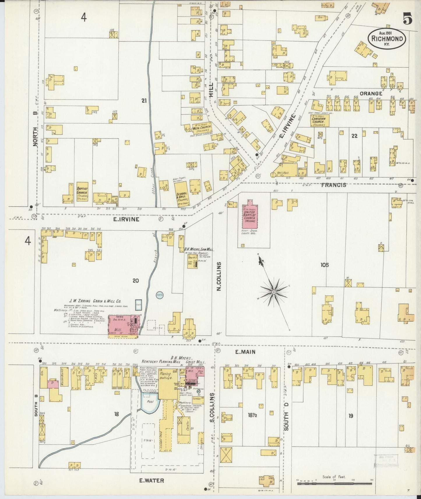 Sanborn Fire Insurance Map from Richmond, Madison County, Kentucky (1901), Sheet #0005 - Historic Sanborn Fire Insurance Map Print, vintage old map wall art, antique decor, genealogy gift, Kentucky Kentucky map