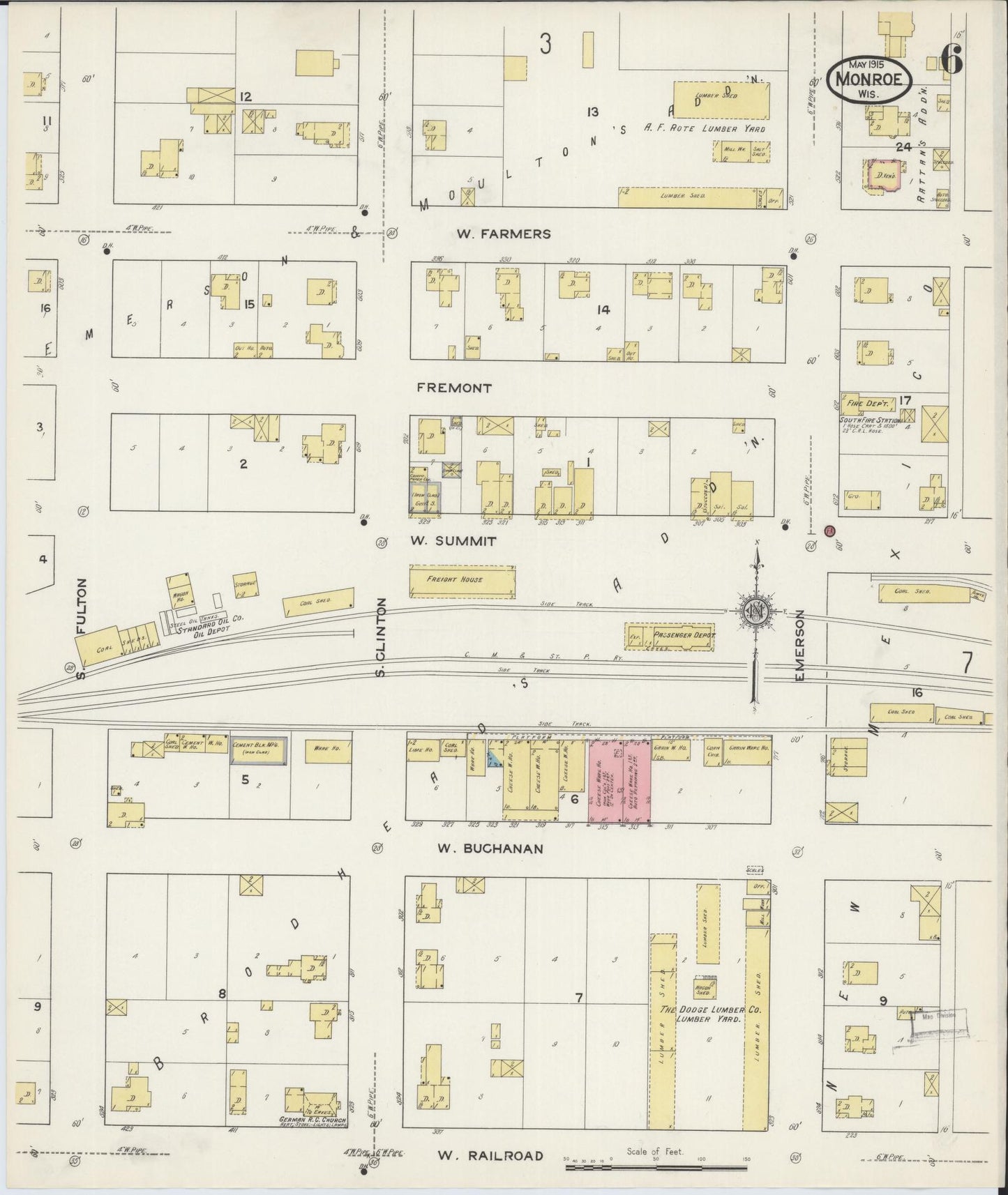 Sanborn Fire Insurance Map from Monroe, Green County, Wisconsin (1915), Sheet #0006 - Historic Sanborn Fire Insurance Map Print, vintage old map wall art, antique decor, genealogy gift, Wisconsin Wisconsin map