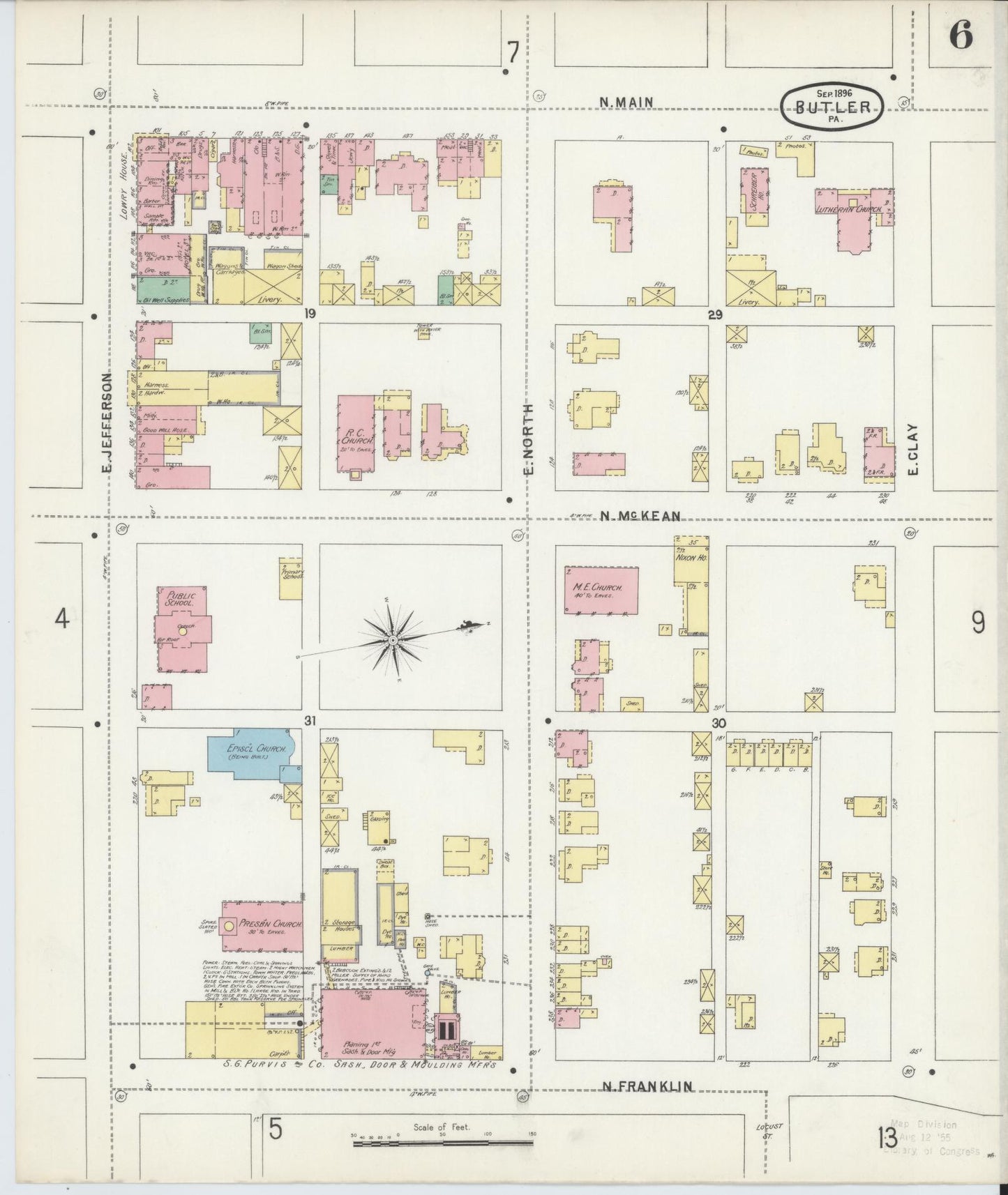 Sanborn Fire Insurance Map from Butler, Butler County, Pennsylvania (1896), Sheet #0006 - Historic Sanborn Fire Insurance Map Print, vintage old map wall art, antique decor, genealogy gift, Pennsylvania Pennsylvania map