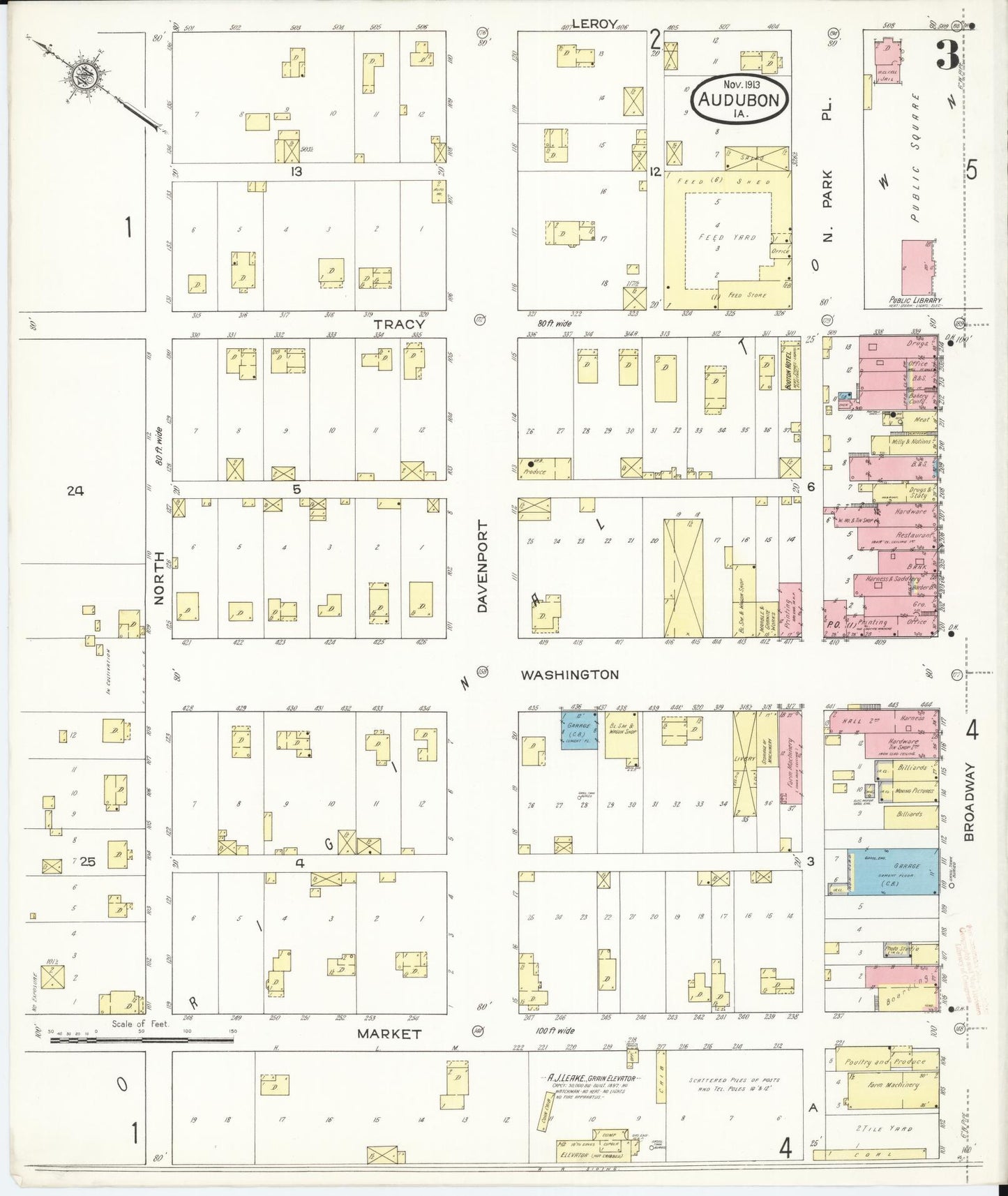 Sanborn Fire Insurance Map from Audubon, Audubon County, Iowa (1913), Sheet #0003 - Historic Sanborn Fire Insurance Map Print, vintage old map wall art