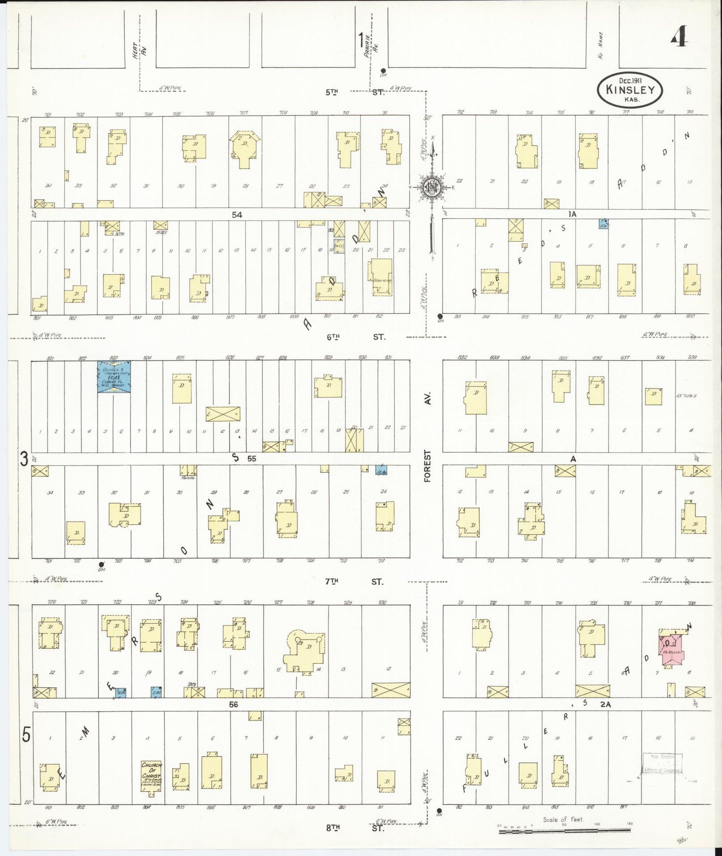 Sanborn Fire Insurance Map from Kinsley, Edwards County, Kansas (1911), Sheet #0004 - Historic Sanborn Fire Insurance Map Print, vintage old map wall art, antique decor, genealogy gift, Kansas Kansas map