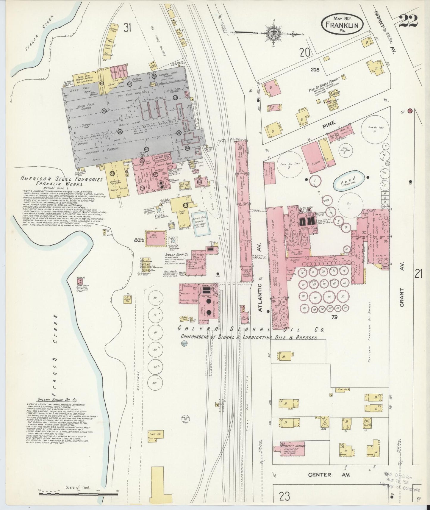 Sanborn Fire Insurance Map from Franklin, Venango County, Pennsylvania (1912), Sheet #0022 - Historic Sanborn Fire Insurance Map Print, vintage old map wall art, antique decor, genealogy gift, Pennsylvania Pennsylvania map