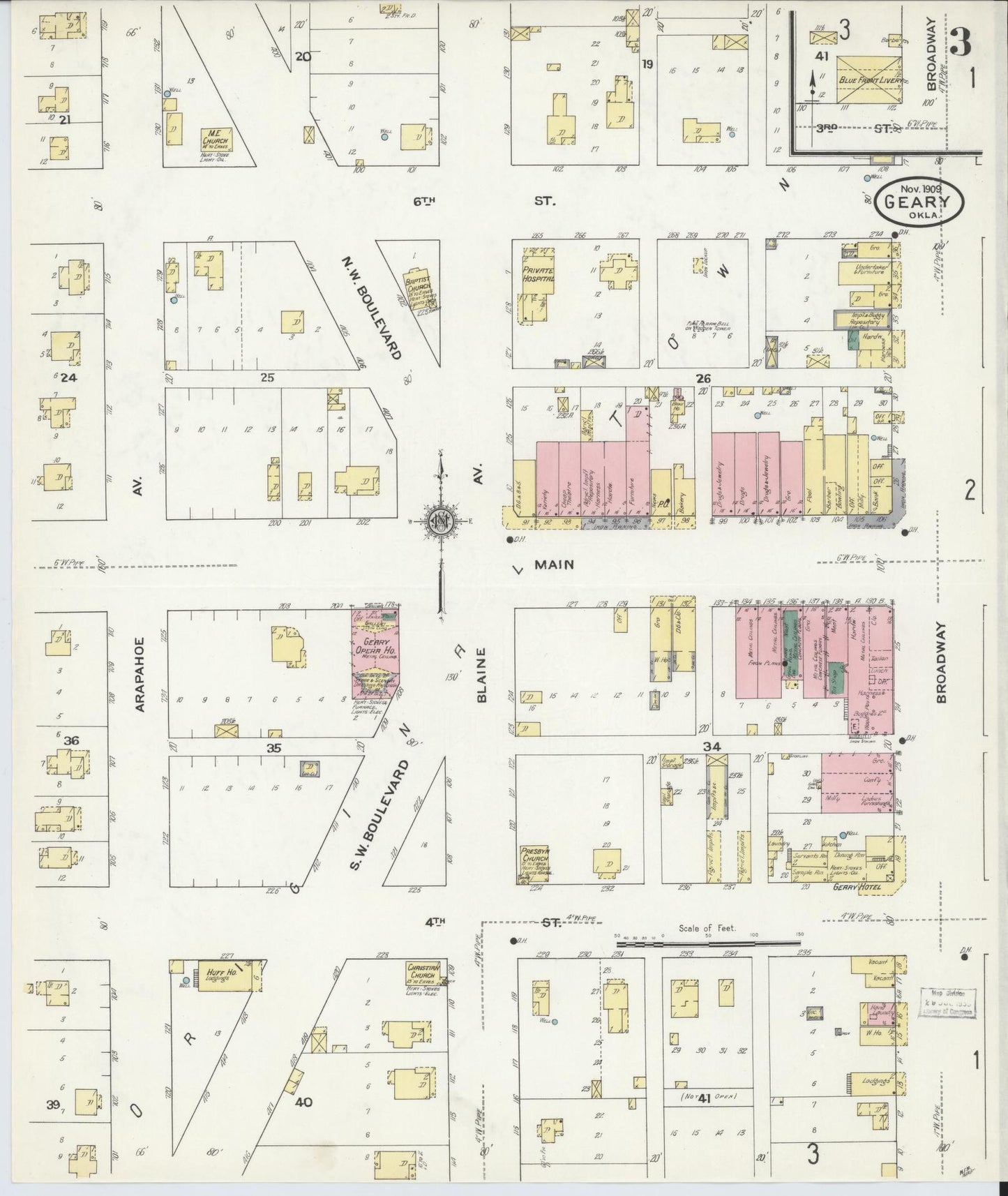 Sanborn Fire Insurance Map from Geary, Blaine County, Oklahoma (1909), Sheet #0003 - Complete Map Set gallery image, historic Sanborn map, vintage wall art, Oklahoma Oklahoma