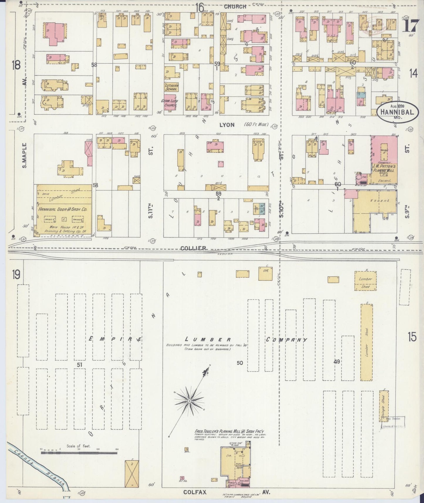 Sanborn Fire Insurance Map from Hannibal, Marion County, Missouri (1899), Sheet #0017 - Historic Sanborn Fire Insurance Map Print, vintage old map wall art, antique decor, genealogy gift, Missouri Missouri map