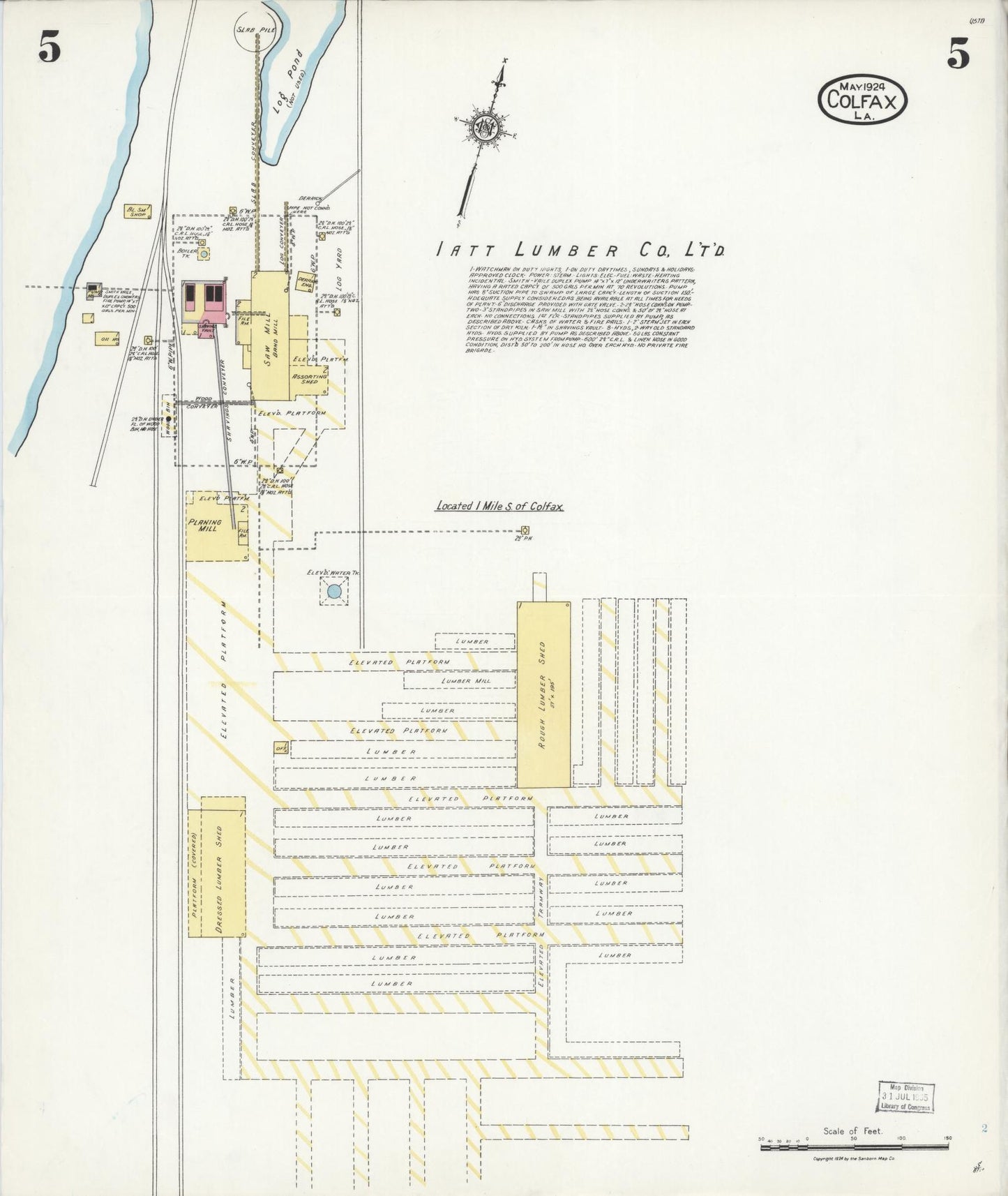 Sanborn Fire Insurance Map from Colfax, Grant Parish, Louisiana (1924), Sheet #0005 - Complete Map Set gallery image, historic Sanborn map, vintage wall art, Louisiana Louisiana