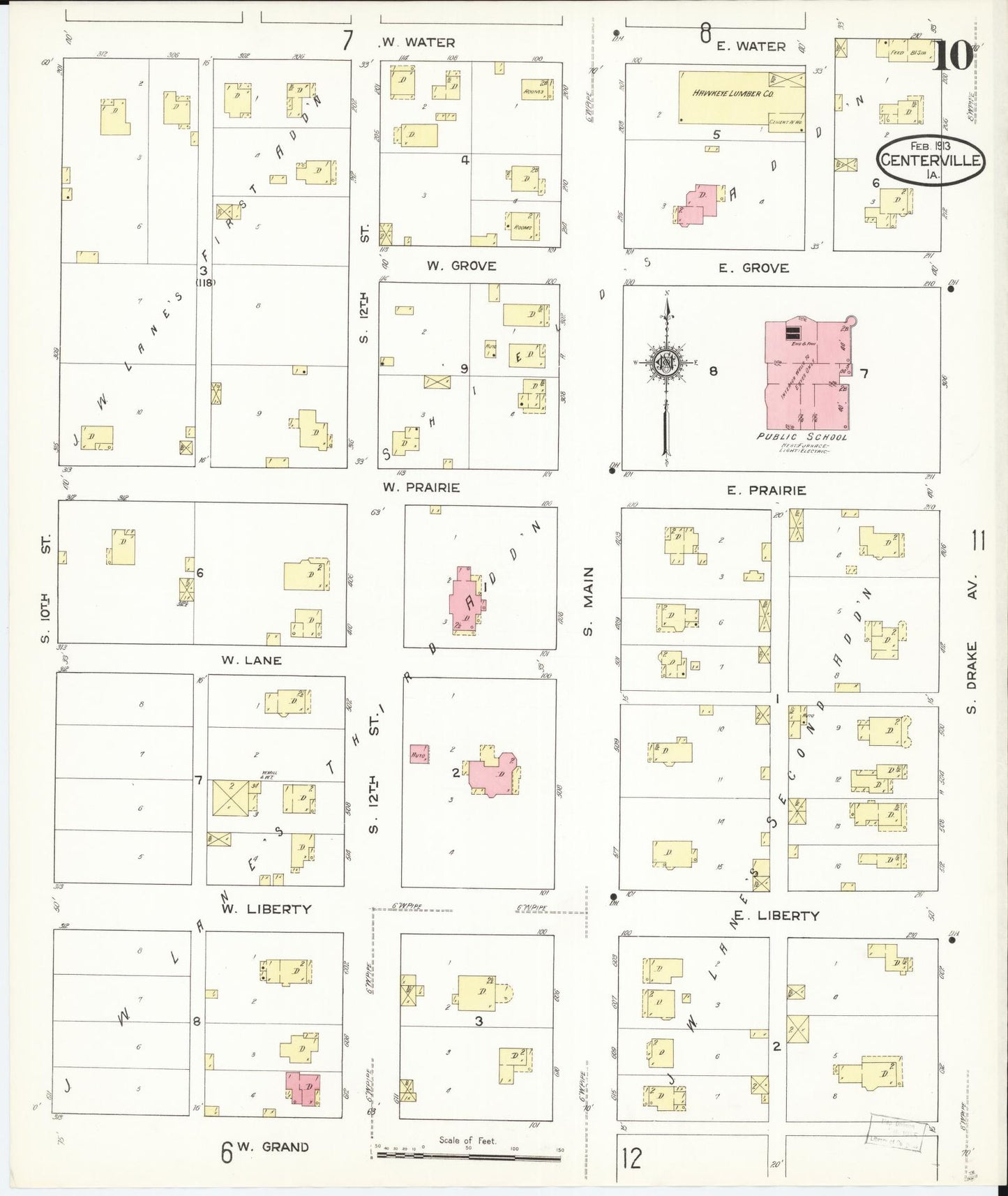 Sanborn Fire Insurance Map from Centerville, Appanoose County, Iowa (1913), Sheet #0010 - Historic Sanborn Fire Insurance Map Print, vintage old map wall art