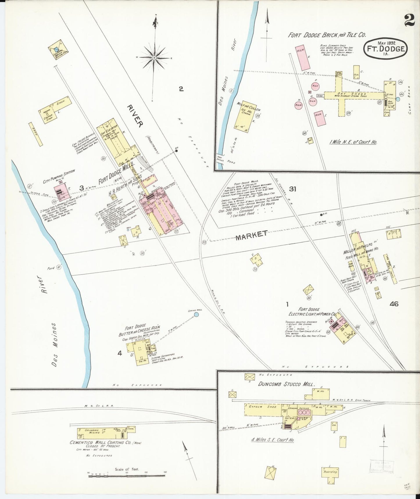 Sanborn Fire Insurance Map from Fort Dodge, Webster County, Iowa (1892), Sheet #0002 - Historic Sanborn Fire Insurance Map Print, vintage old map wall art