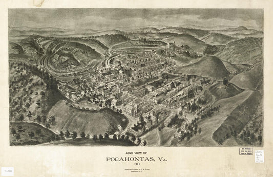 Aero view of Pocahontas, Va. 1911 (1911) – Historic Bird’s-Eye View Panorama Print