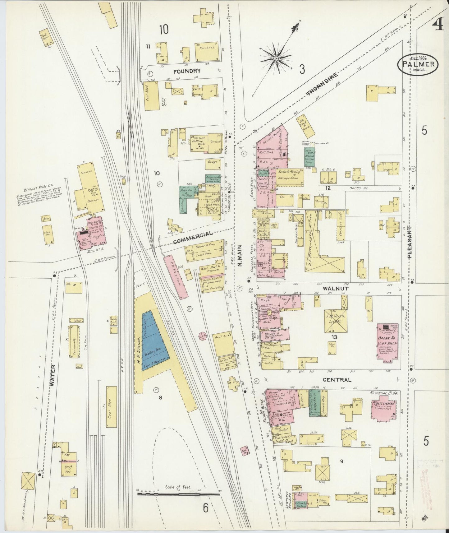 Sanborn Fire Insurance Map from Palmer, Hampden County, Massachusetts (1906), Sheet #0004 - Historic Sanborn Fire Insurance Map Print, vintage old map wall art, antique decor, genealogy gift, Massachusetts Massachusetts map