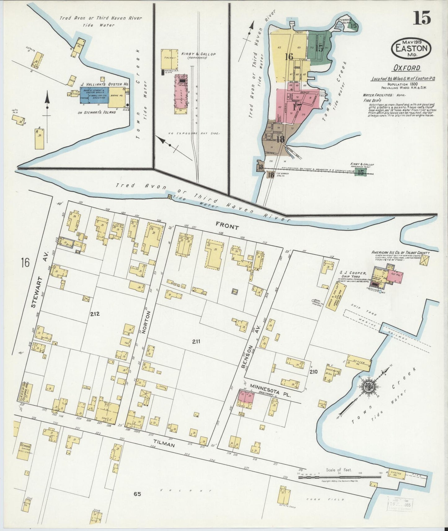 Talbot, Maryland - 1919 - Sanborn Fire Insurance Map, Sheet #0015 - Historic Sanborn Fire Insurance Map Print, Talbot Maryland 1919 0015 vintage old map wall art
