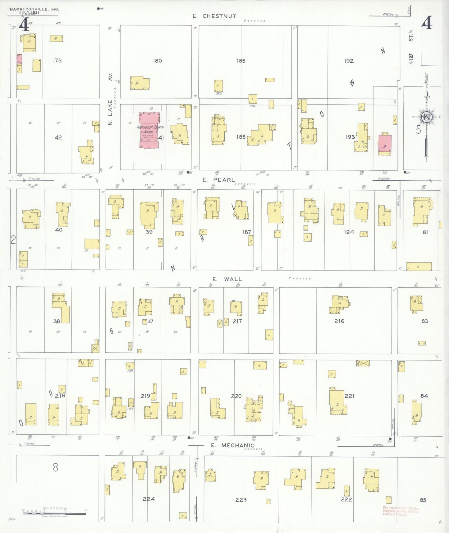 Sanborn Fire Insurance Map from Harrisonville, Cass County, Missouri (1931), Sheet #0004 - Historic Sanborn Fire Insurance Map Print, vintage old map wall art, antique decor, genealogy gift, Missouri Missouri map
